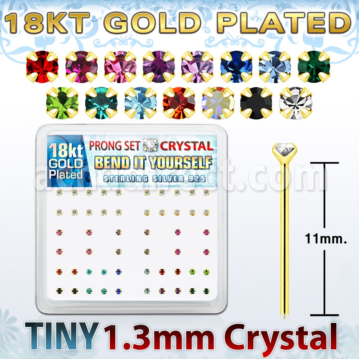 18yp6xm gold silver bend it nose studs w 1 25mm prong crystals