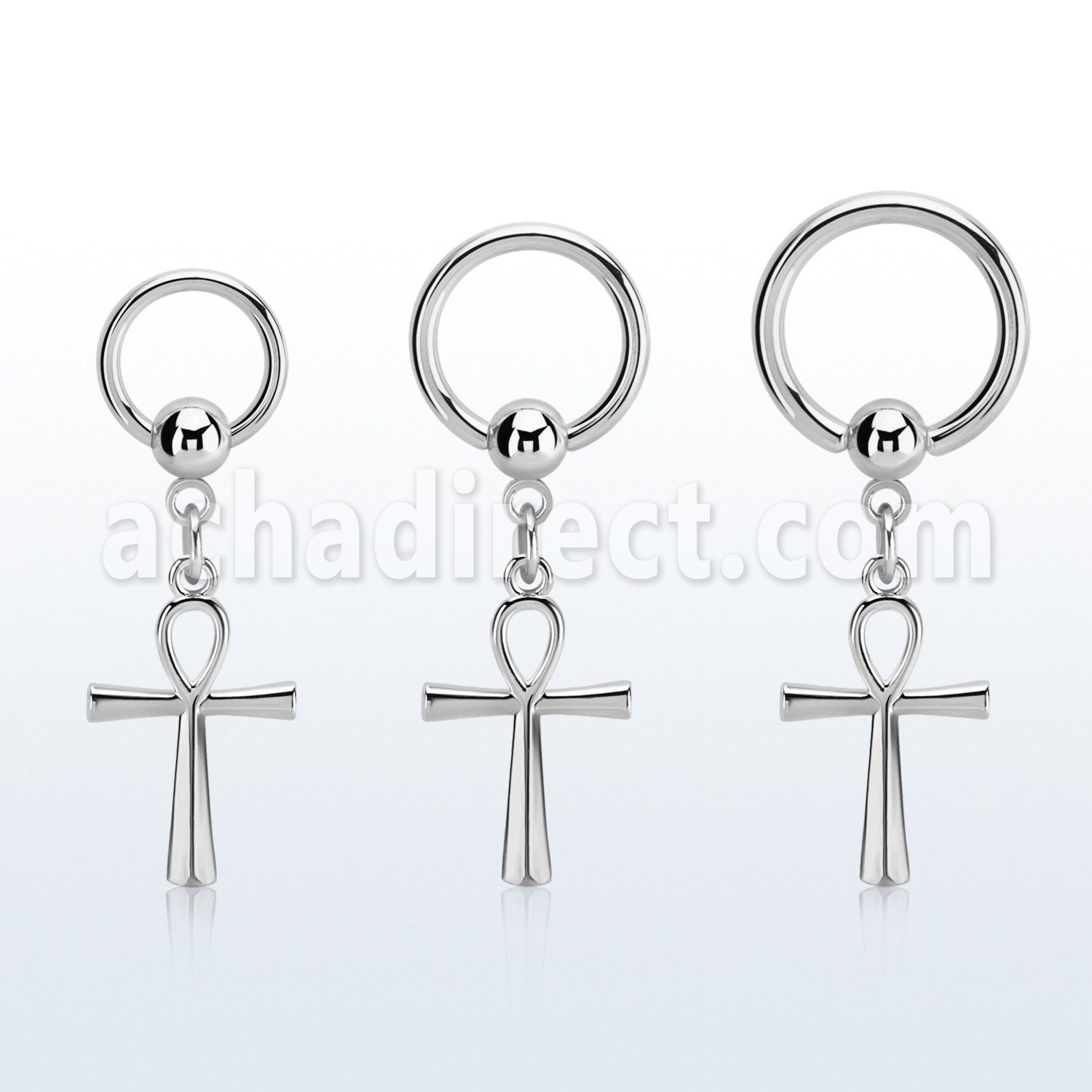 316l steel ball closure ring 14g w a dangling ankh cross 