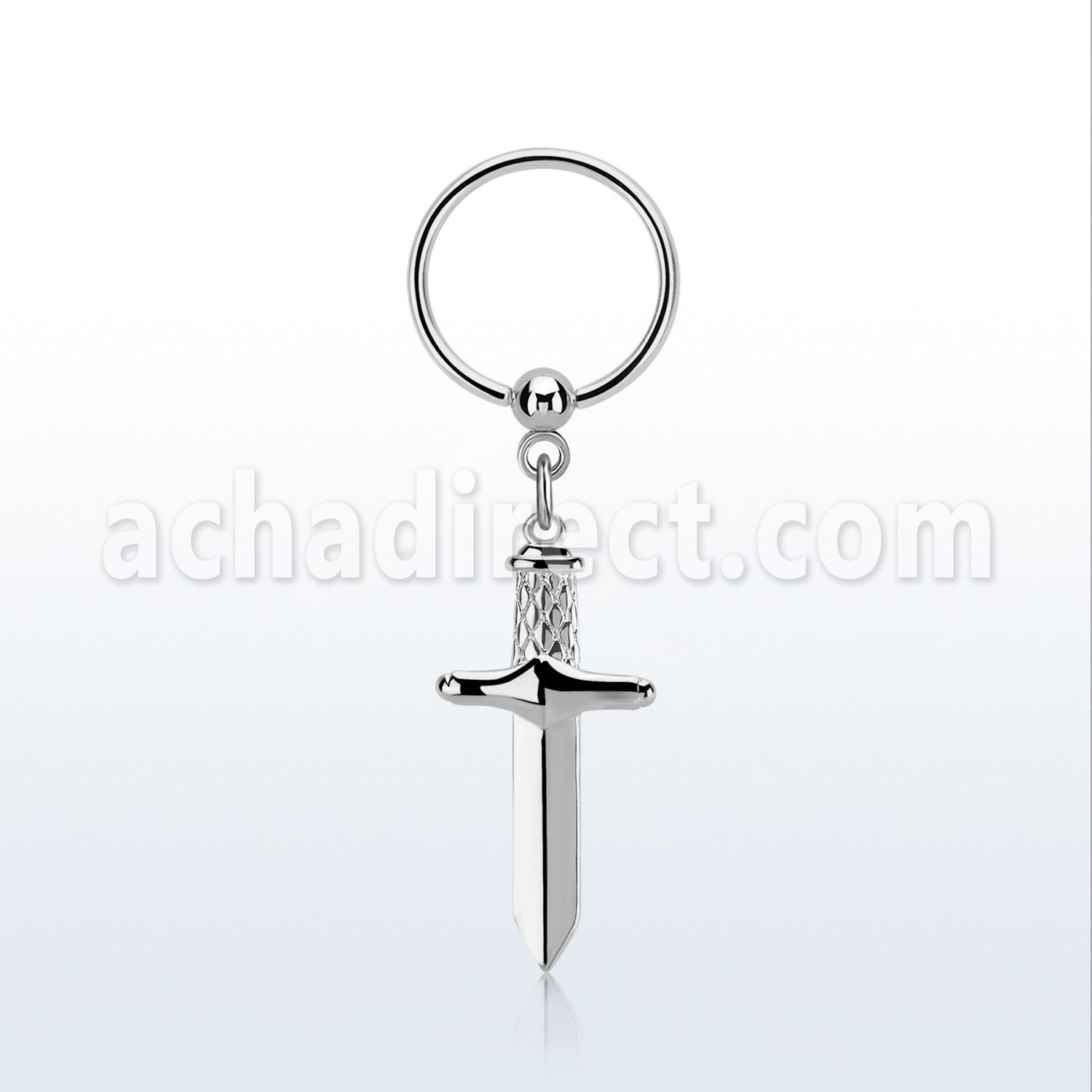 316l steel ball closure ring, 16g w a dangling dagger