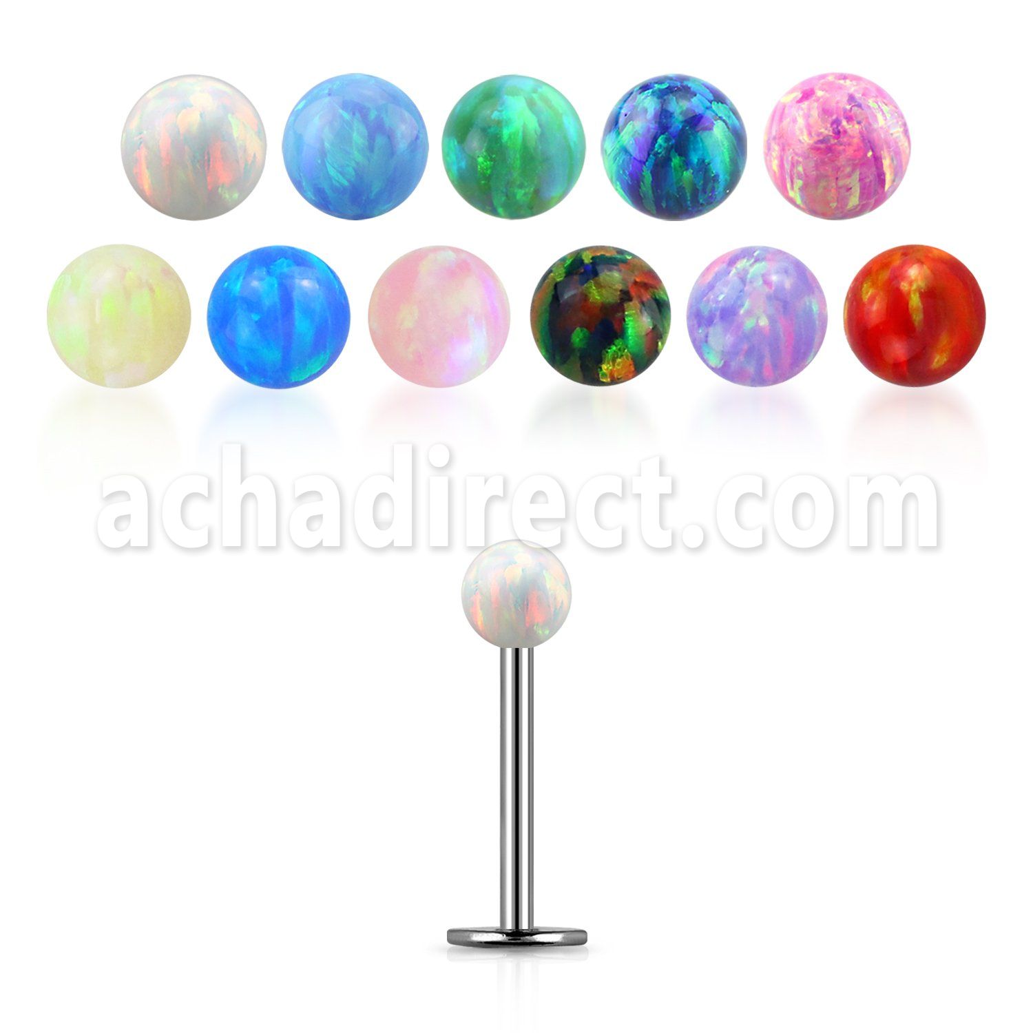 316l steel labret 18g w a 3mm synthetic opal ball