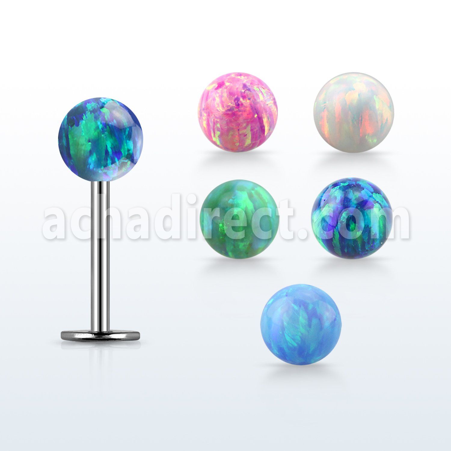 316l steel labret 18g w a 4mm synthetic opal ball