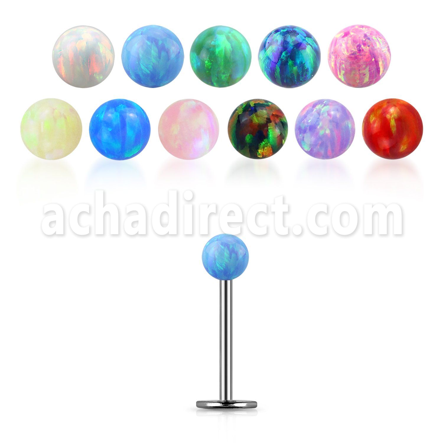 316l steel labret 20g w a 3mm synthetic opal ball
