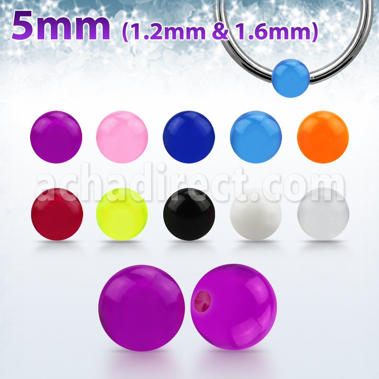 5mm acrylic uv dimple ball for ball closure rings