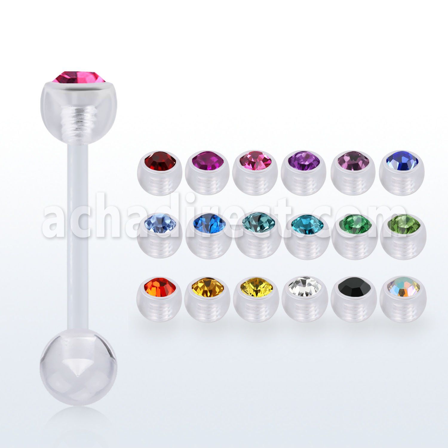 abbajb6 acrylic tongue barbell w 6mm bezel set crystal top ball