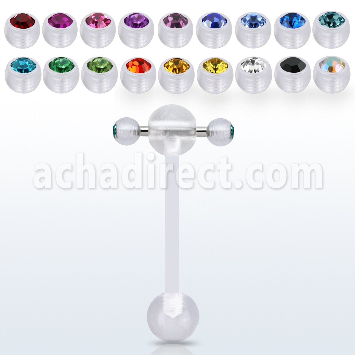 abbajspn acrylic spinner tongue barbell w two 3mm ball w crystal