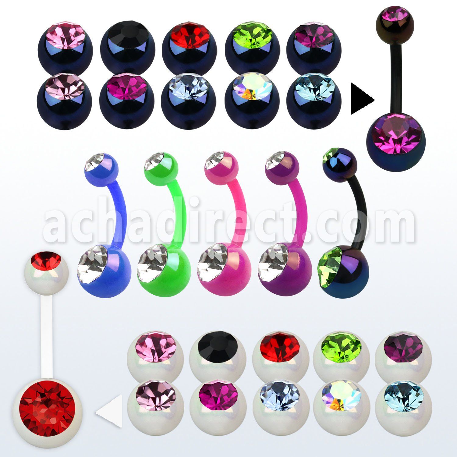 abn2cga ab coated acrylic belly banana with 8mm 5mm jewel ball