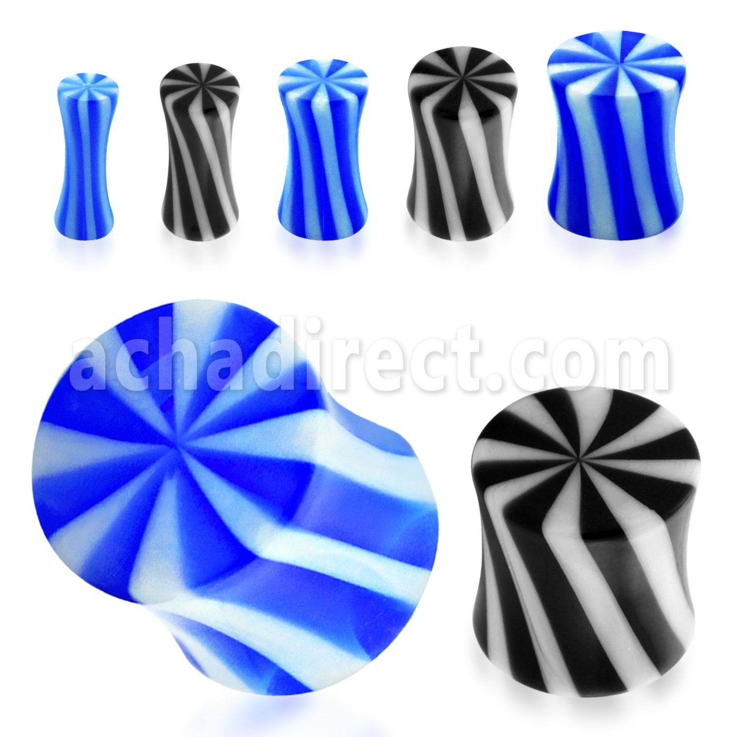 acpa acrylic double flared plug with pinwheel pattern