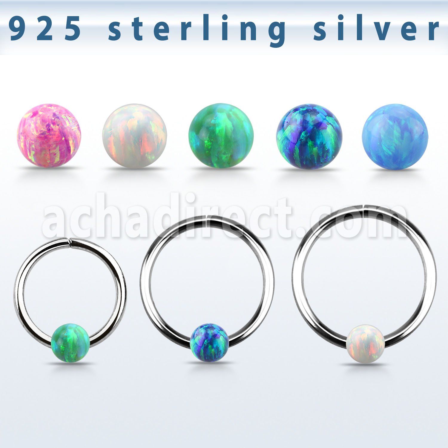 agselo20 silver seamless ring, 20g w 3mm synthetic opal ball