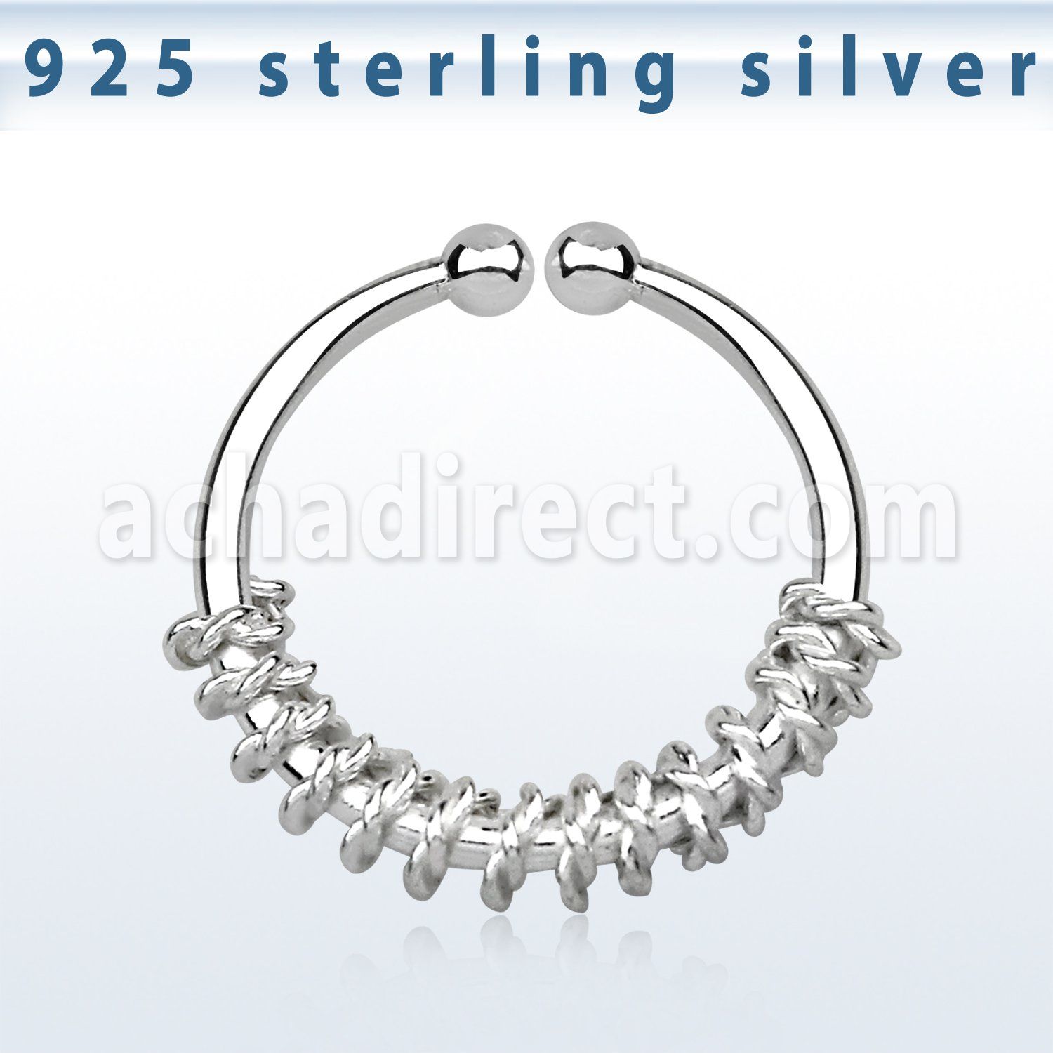 agsep12a silver fake septum ring w a rope design on lower half