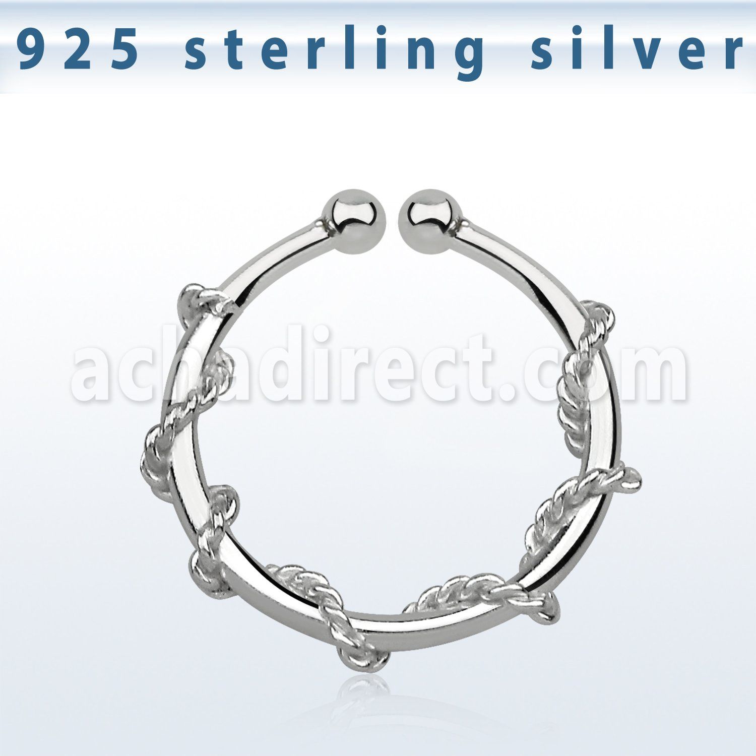 agsep12j silver fake septum ring w a thin rope wrapped around it