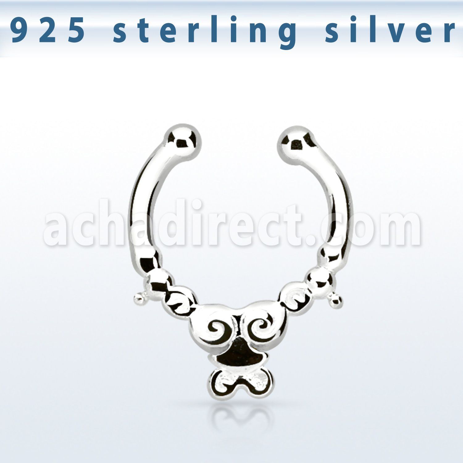 agsepd2 925 silver fake septum clicker w plain dangling design