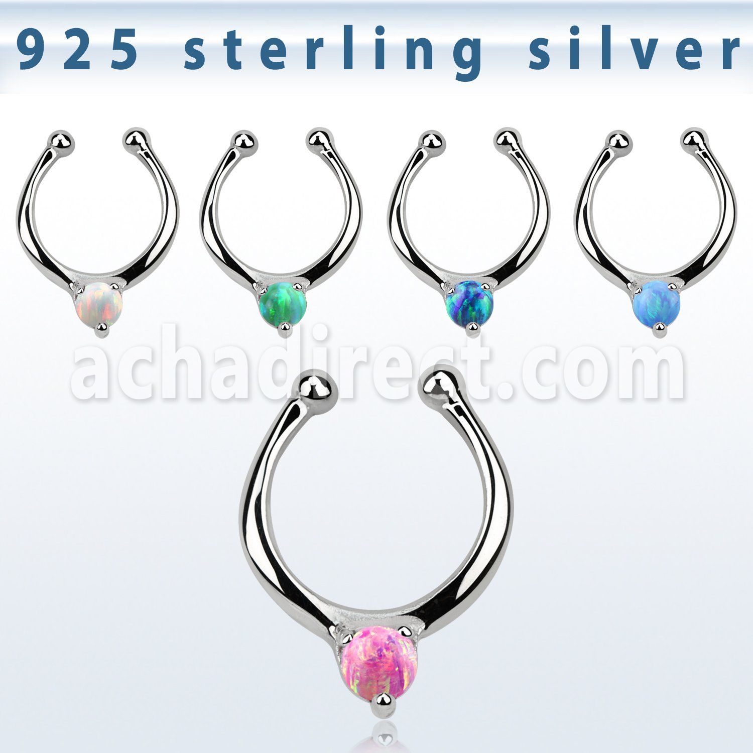 agsepo3 silver fake septum clicker w 3mm synthetic opal