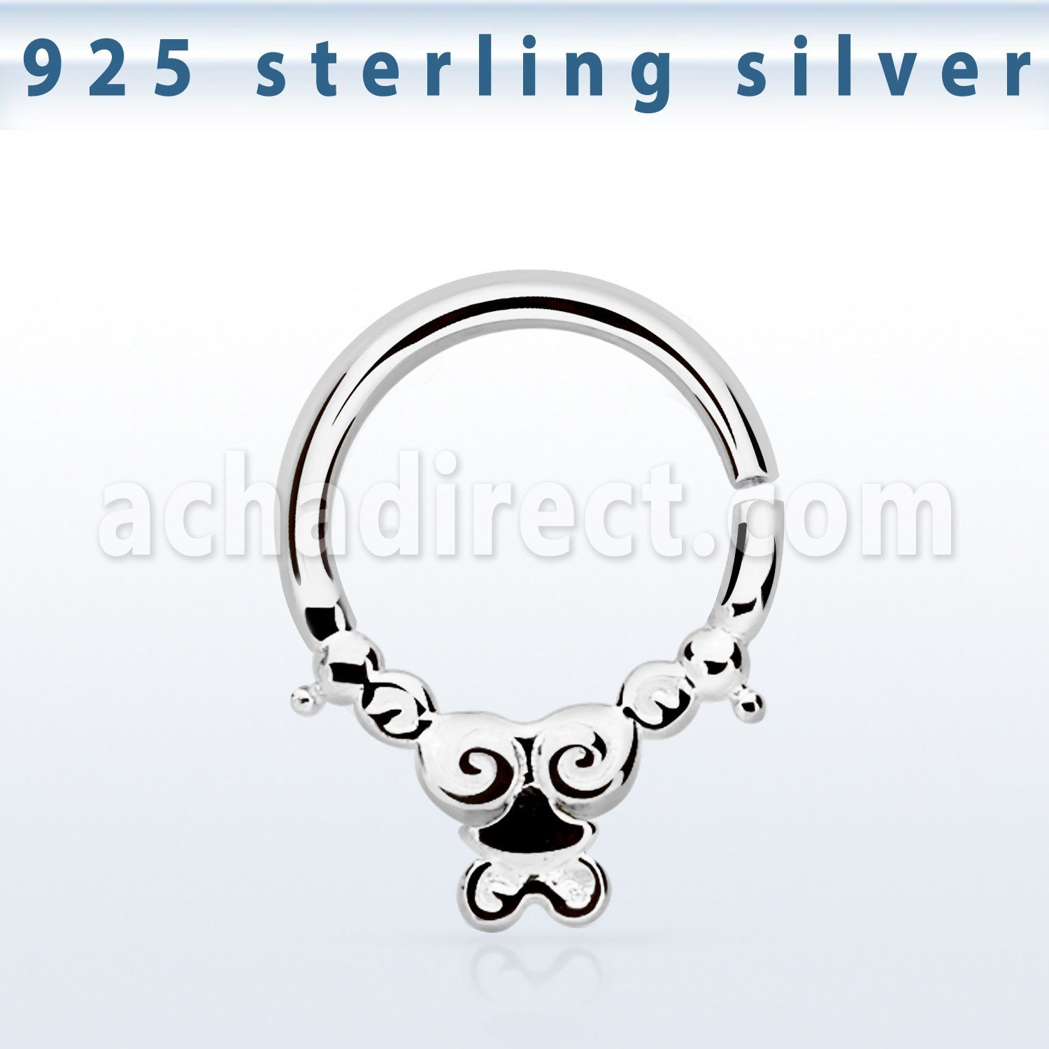 agsepv2 925 silver septum ring, 18g (1mm) in a indian design