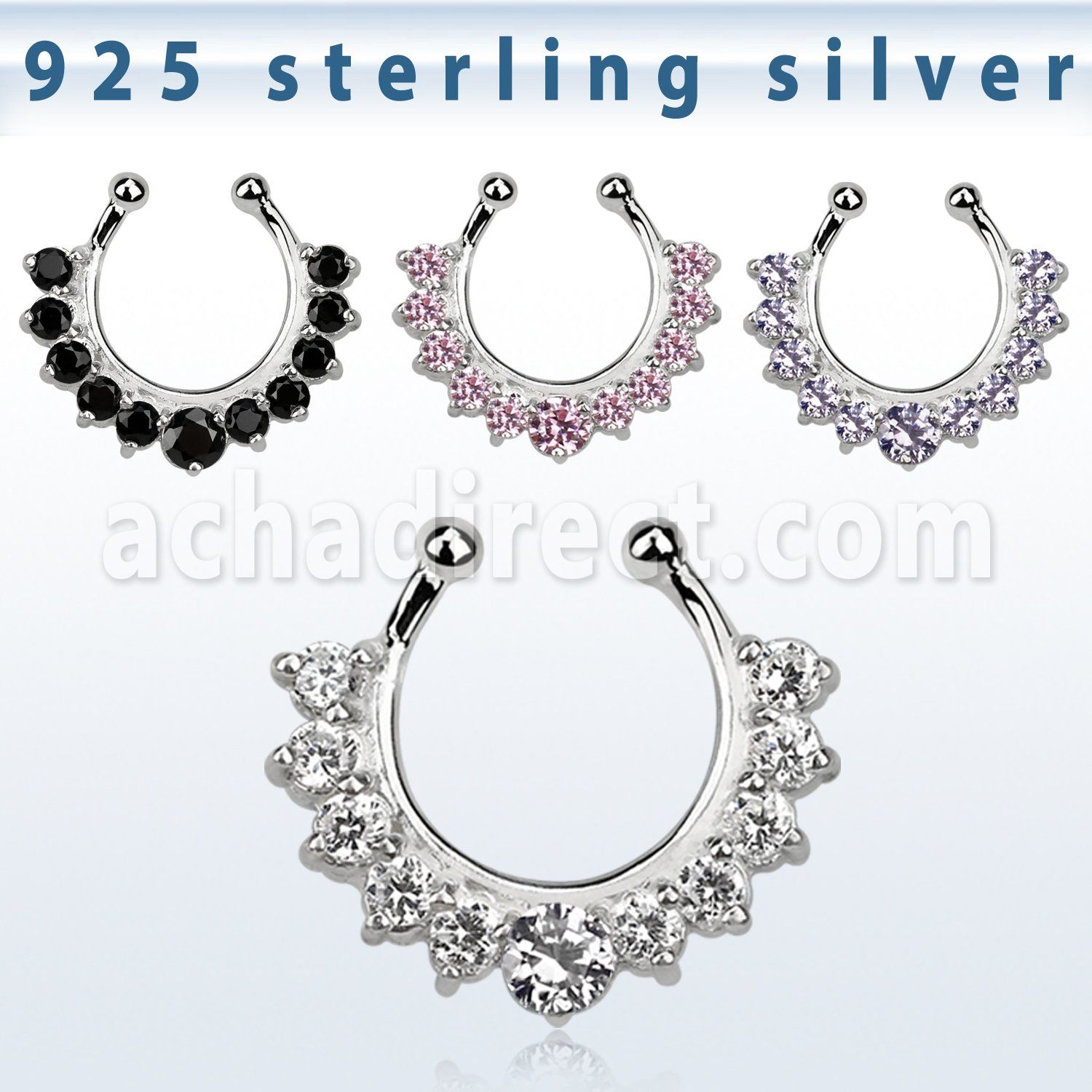 agsepz1 silver fake septum clicker w 3mm 2mm cz