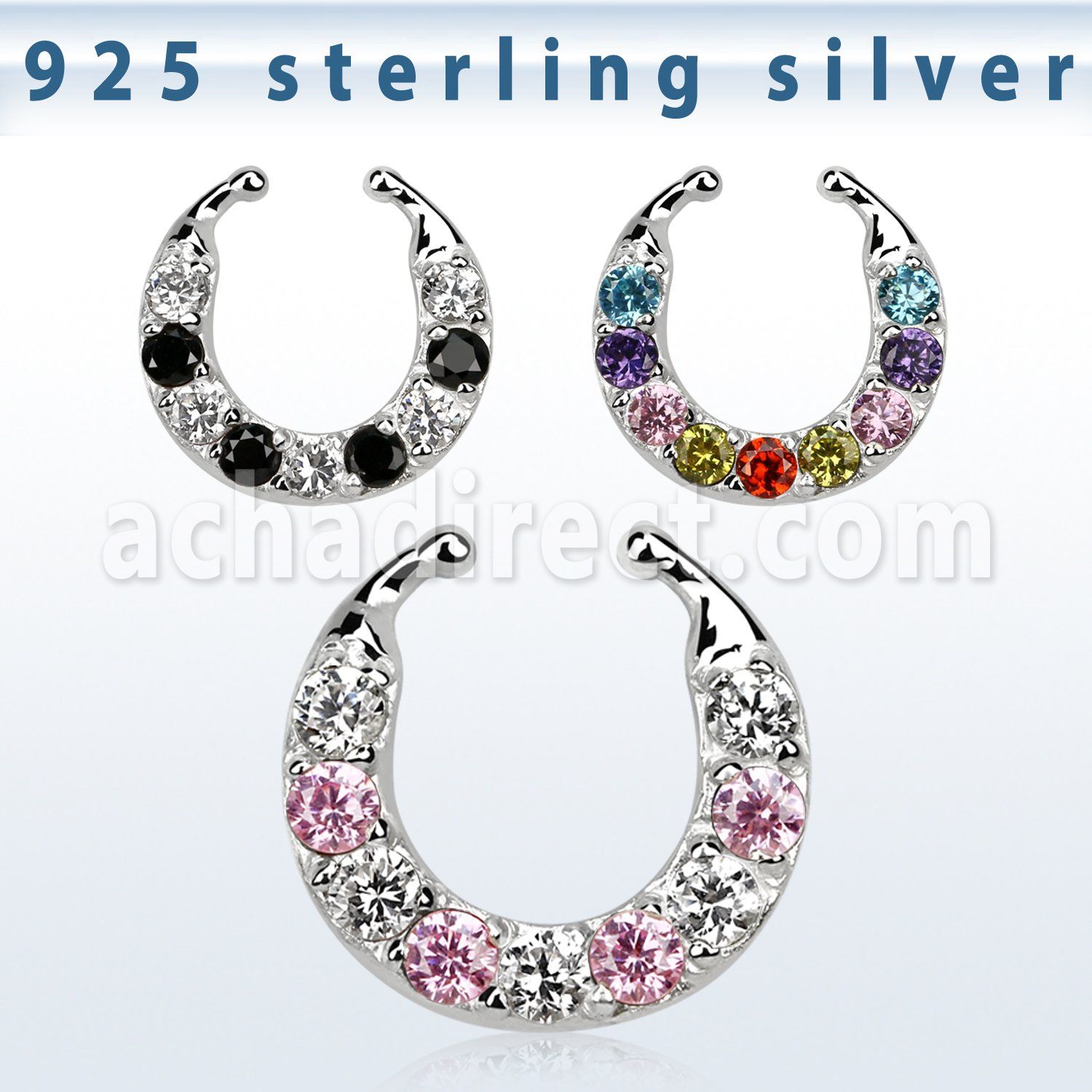agsepz2x silver fake septum clicker w 2.5mm prong set cz stone