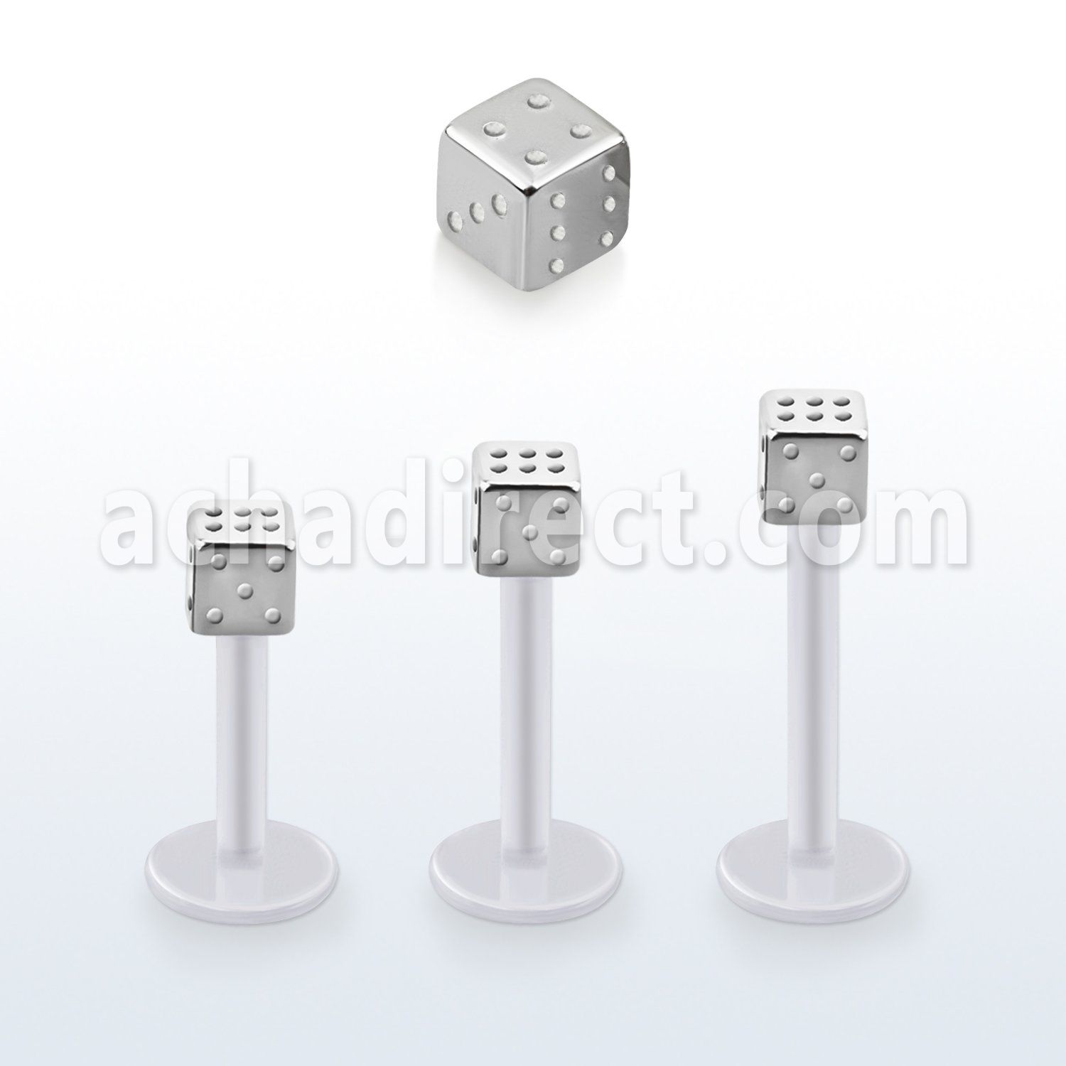 albd4 bio  flex labret, 16g (1.2mm) with a 4mm steel dice