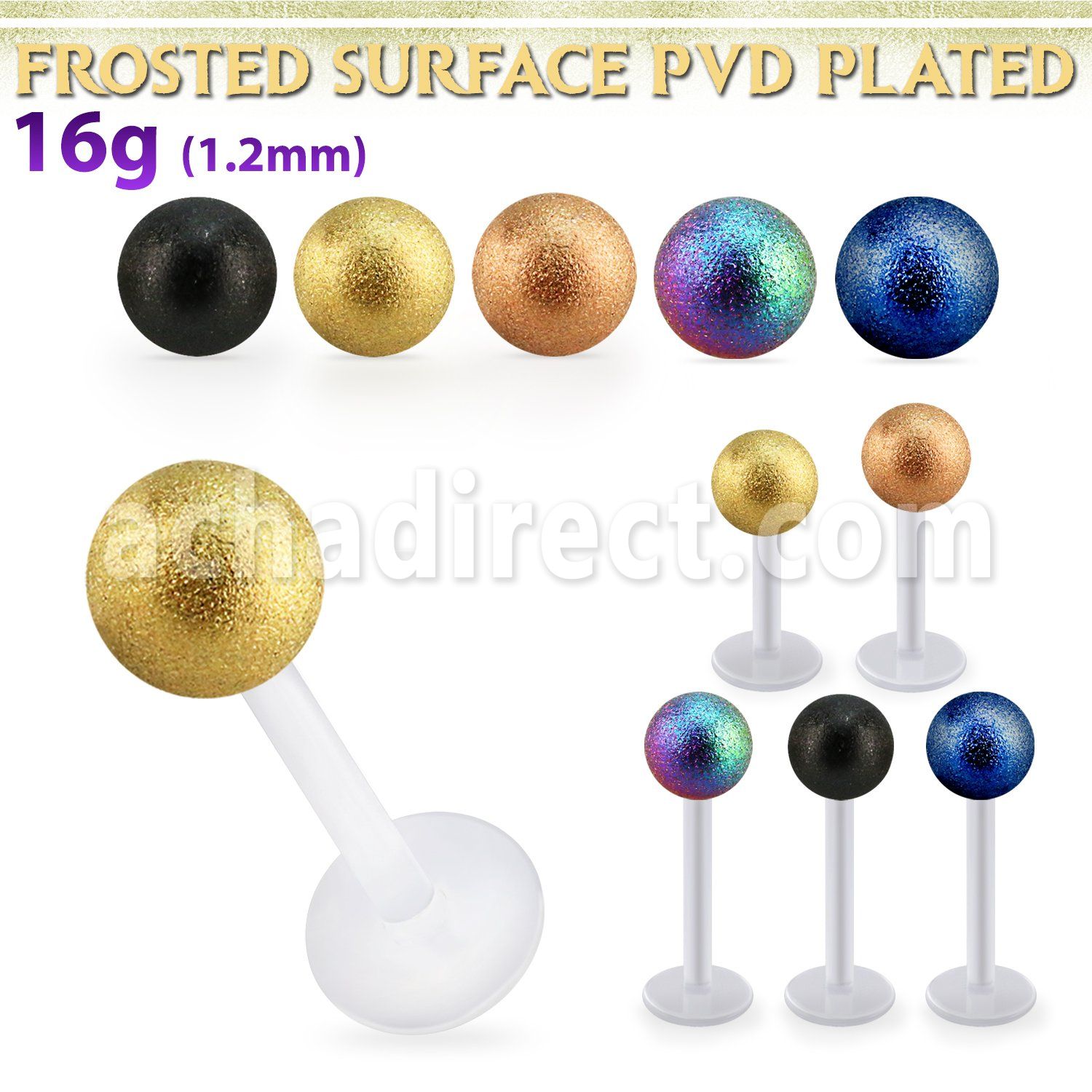 albfot5 bio  flex labret w 5mm plated frosted steel ball