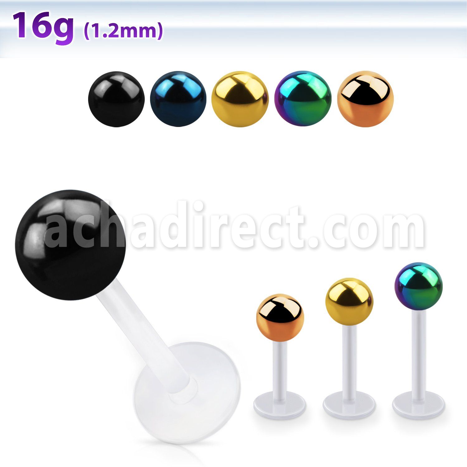 albtb5 bio  flex labret with 5mm pvd plated steel ball