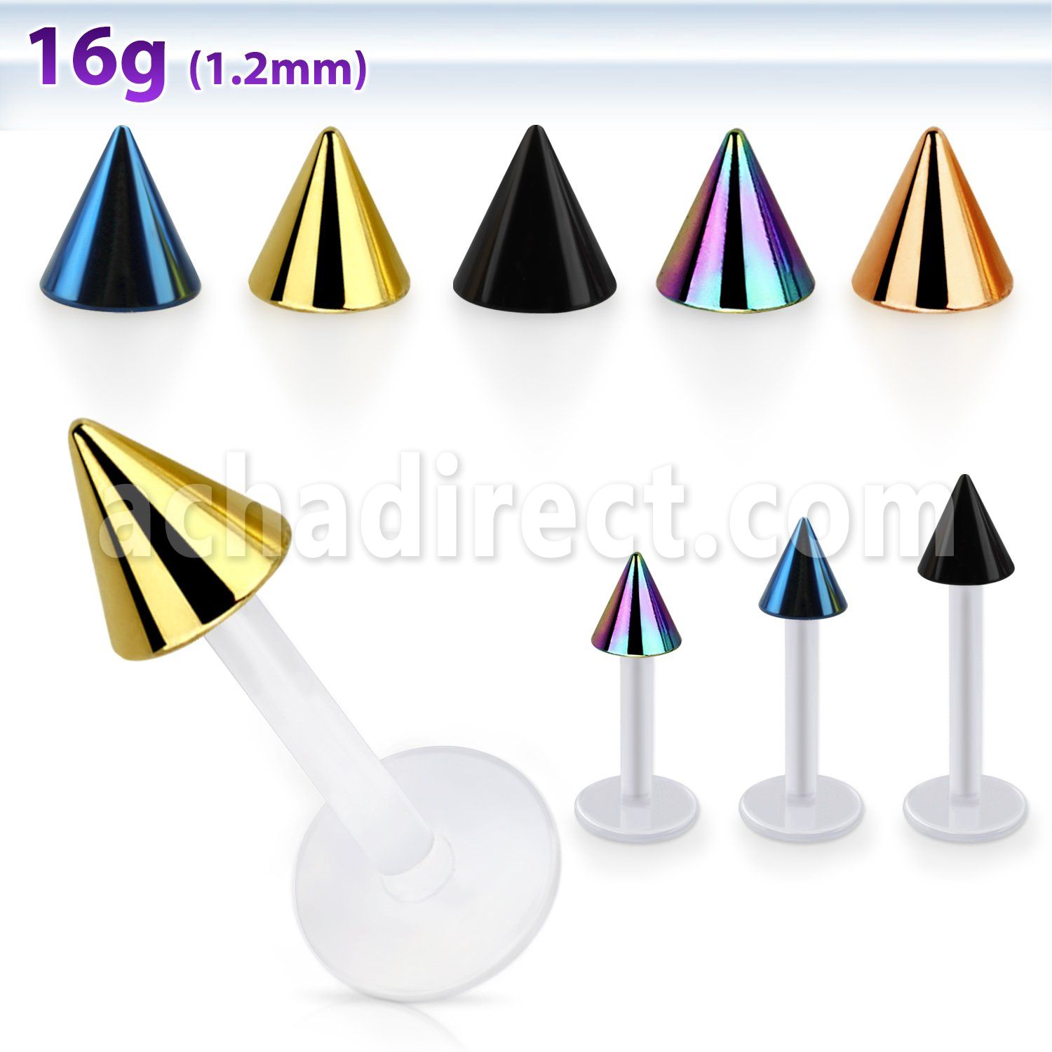 albtcn4 bio  flex labret with 4mm pvd plated steel cone