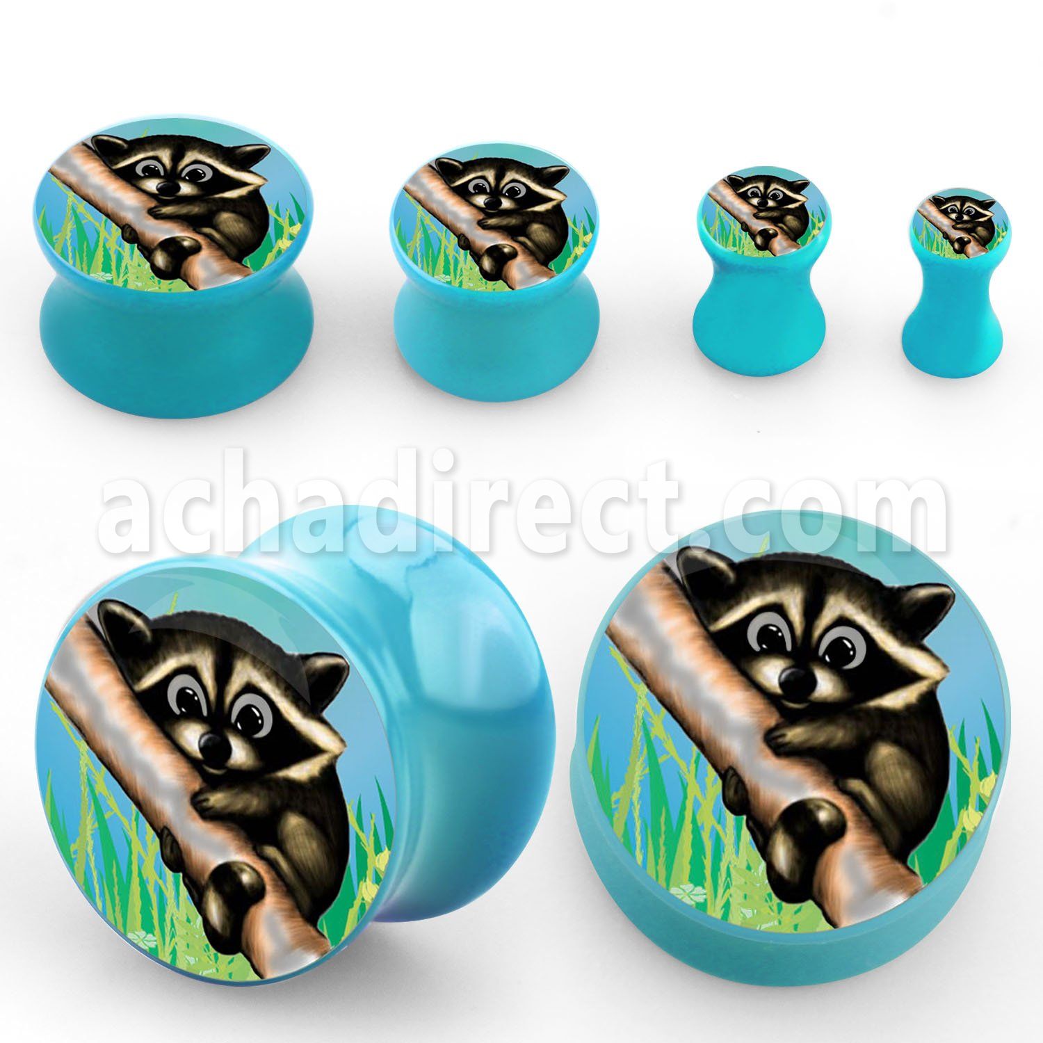apgrac baby blue acrylic double flare logo plug w raccoon logo