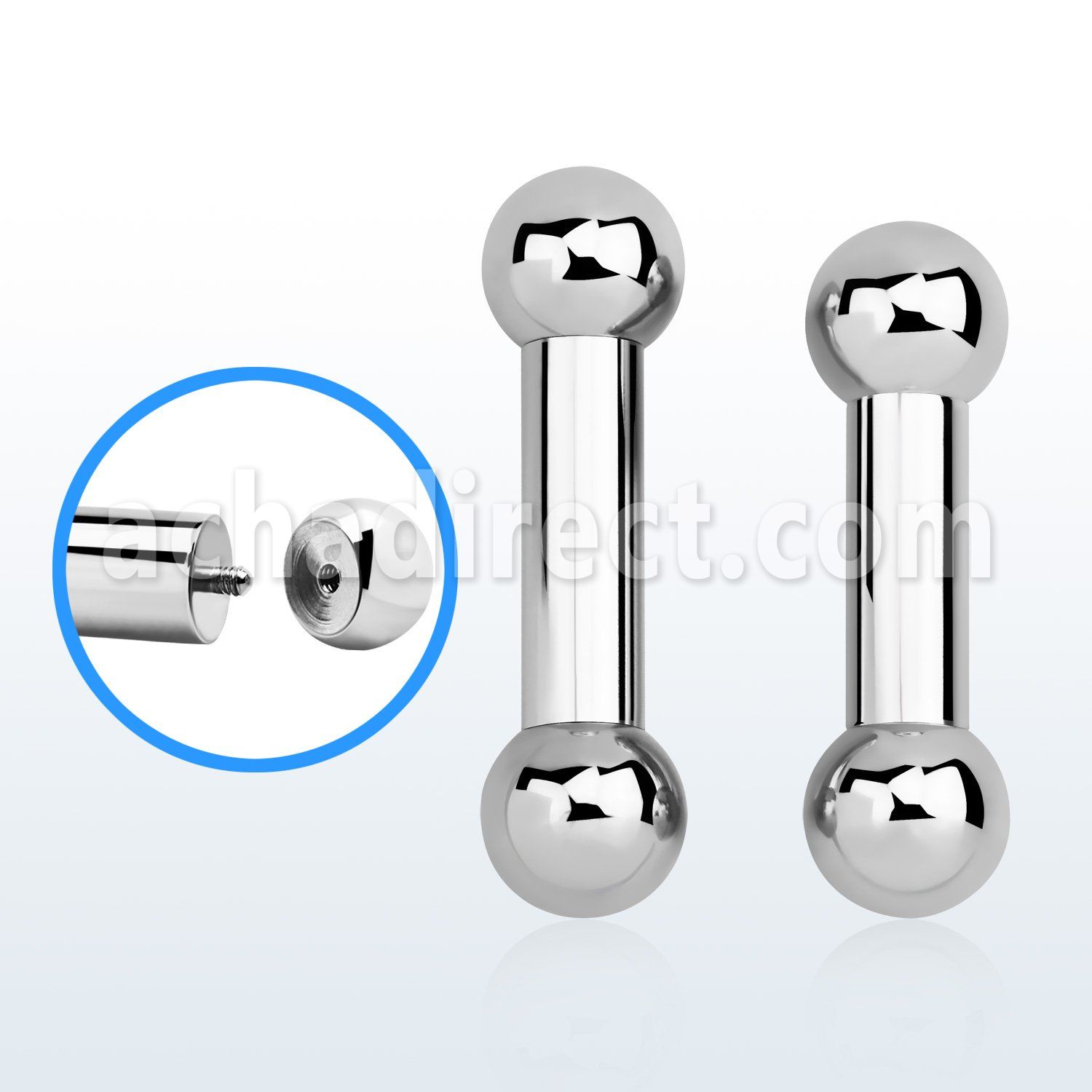 bb2x 6mm 316l steel tongue barbell w external threaded balls