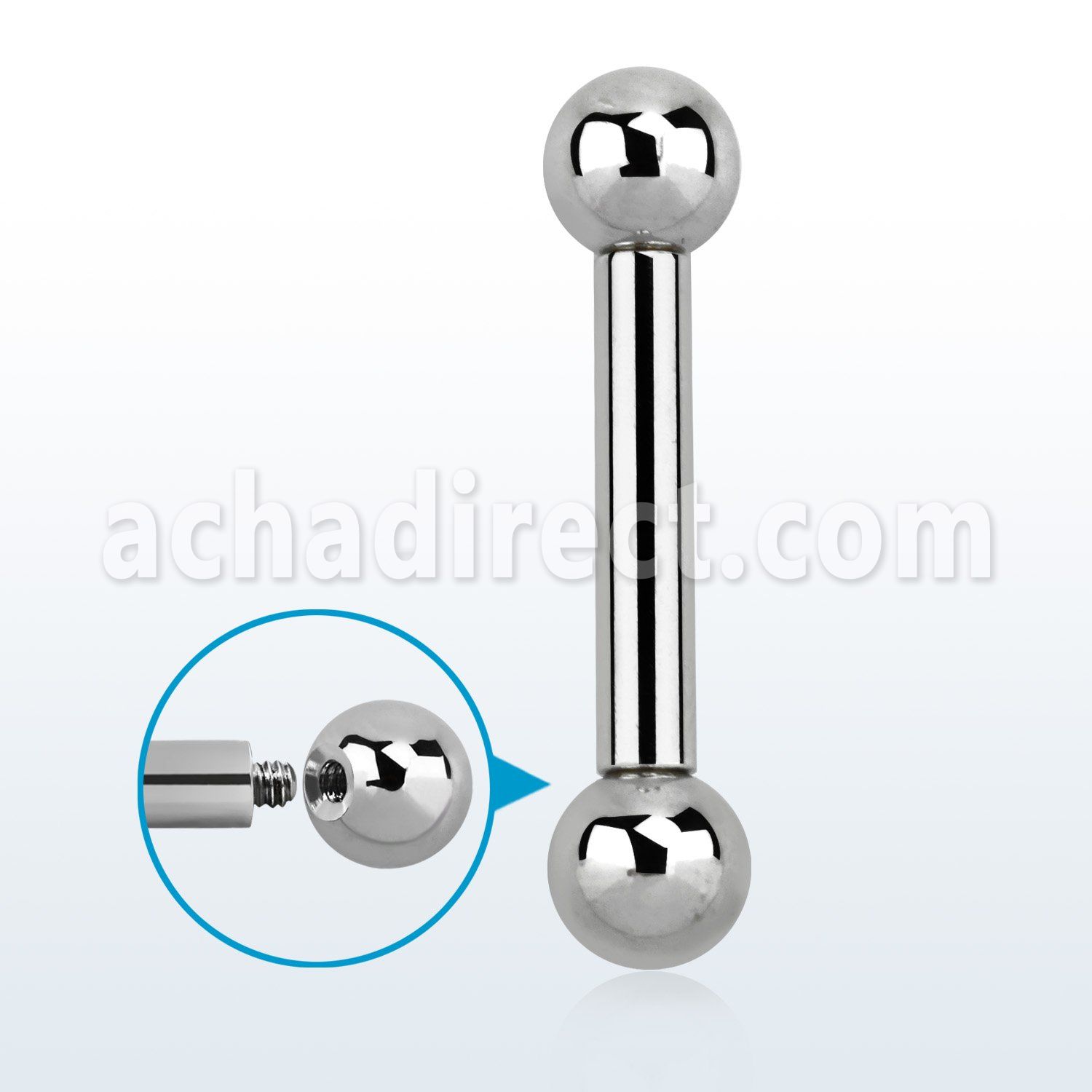 bb8x 3mm 316l steel tongue barbell w external threaded balls