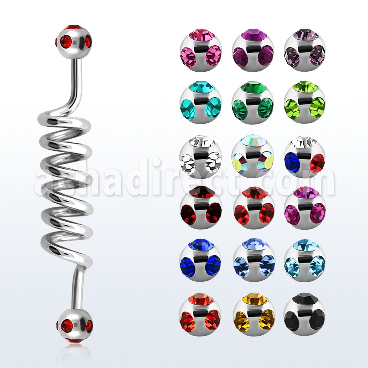 bbcm 316l steel industrial coil barbell with multi jewel ball