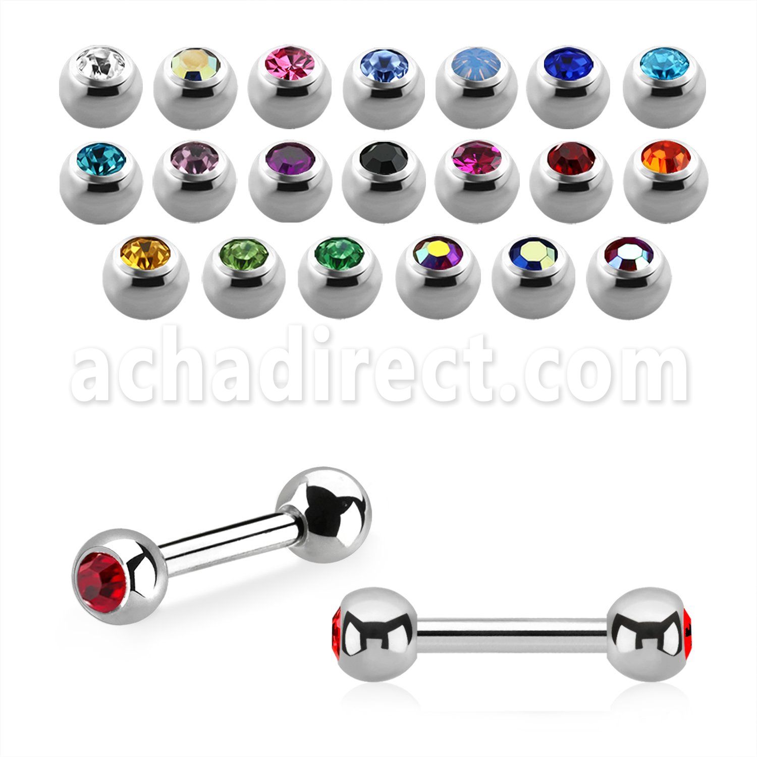 bbe2c 316l steel eyebrow barbell with 3mm bezel set jewel ball
