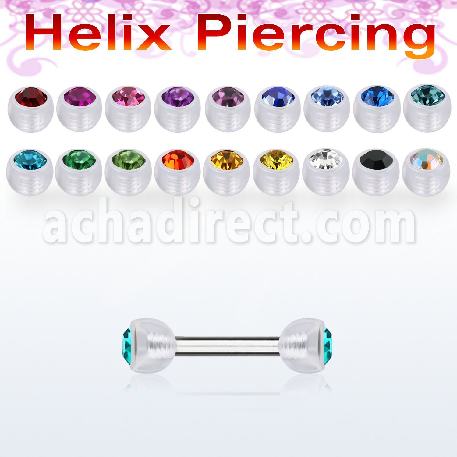 bbeajb4 steel eyebrow barbell w two 4mm crystak bio flex balls