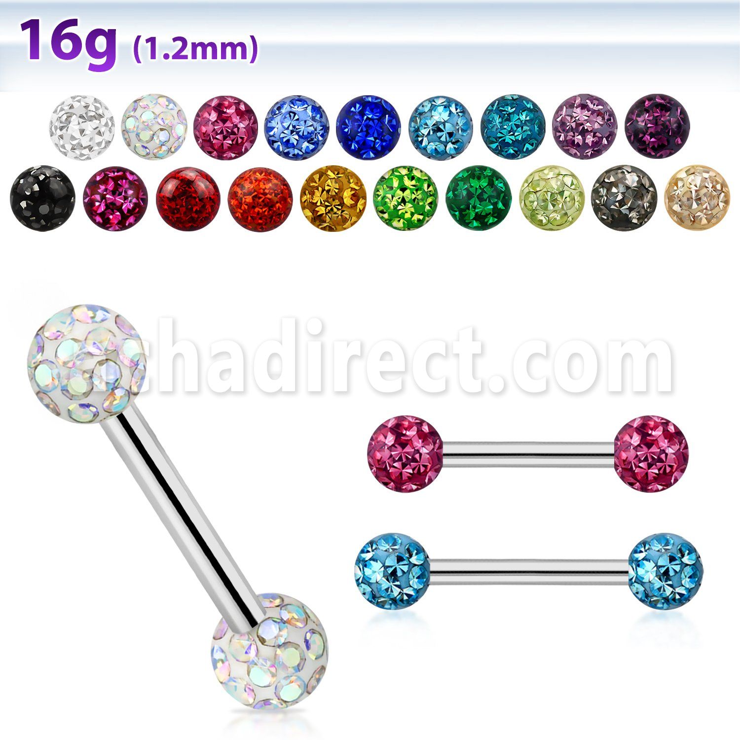 bbefr3 316l steel eyebrow barbell with 3mm ferido multi crystal
