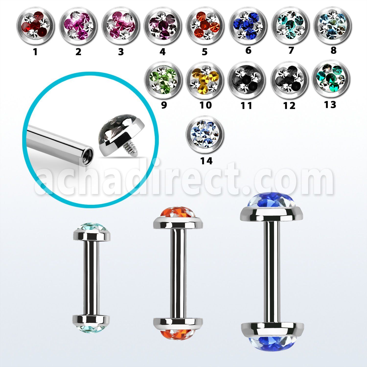bbefrdin internally threaded steel barbel multi crystal tri star