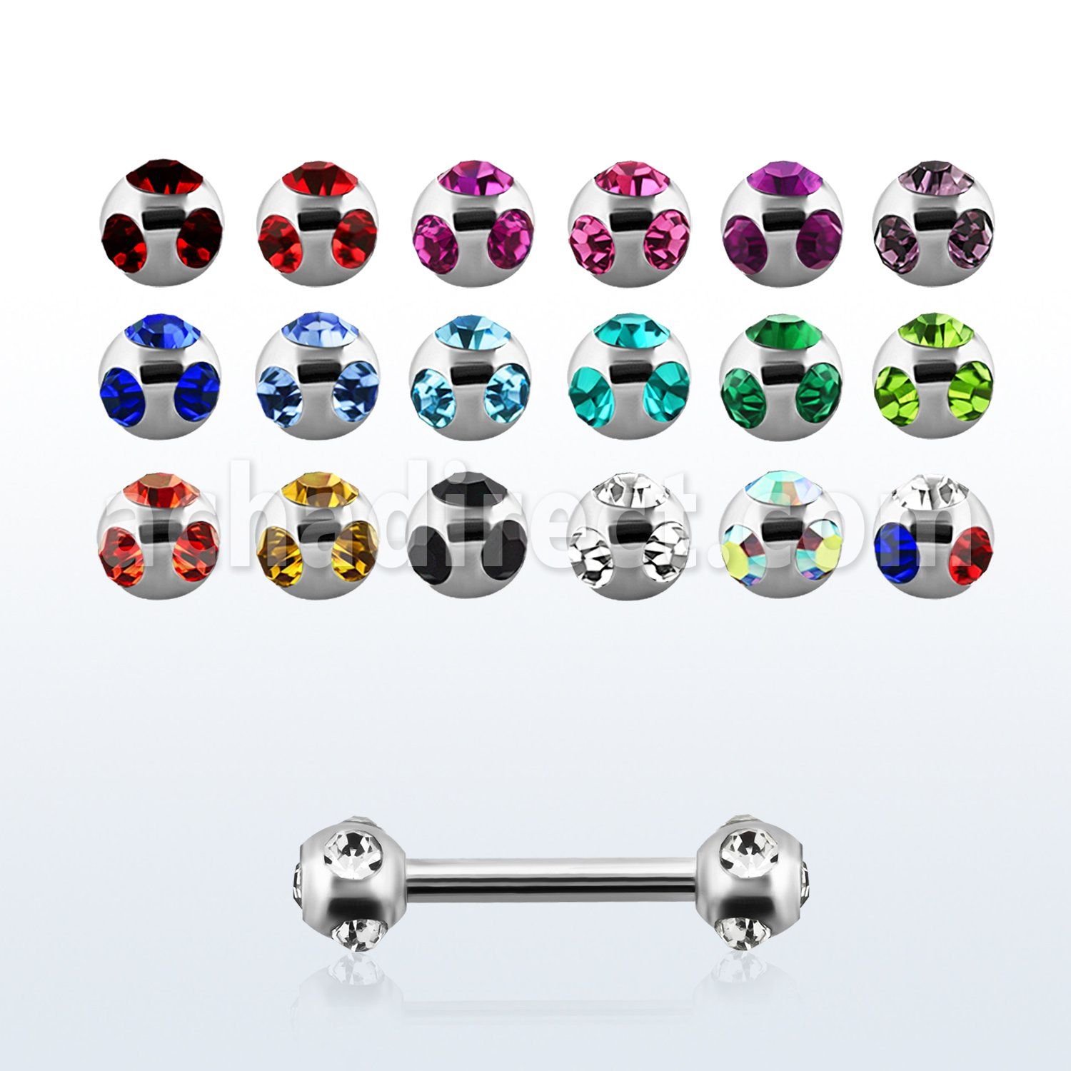 bbejb3 316l steel eyebrow barbell with 3mm multi jewel ball