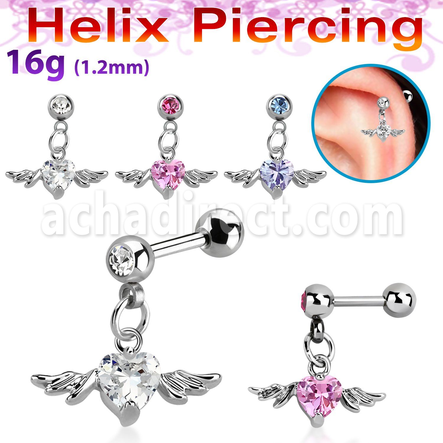 bber1 316l steel helix barbell with dangling crystal heart