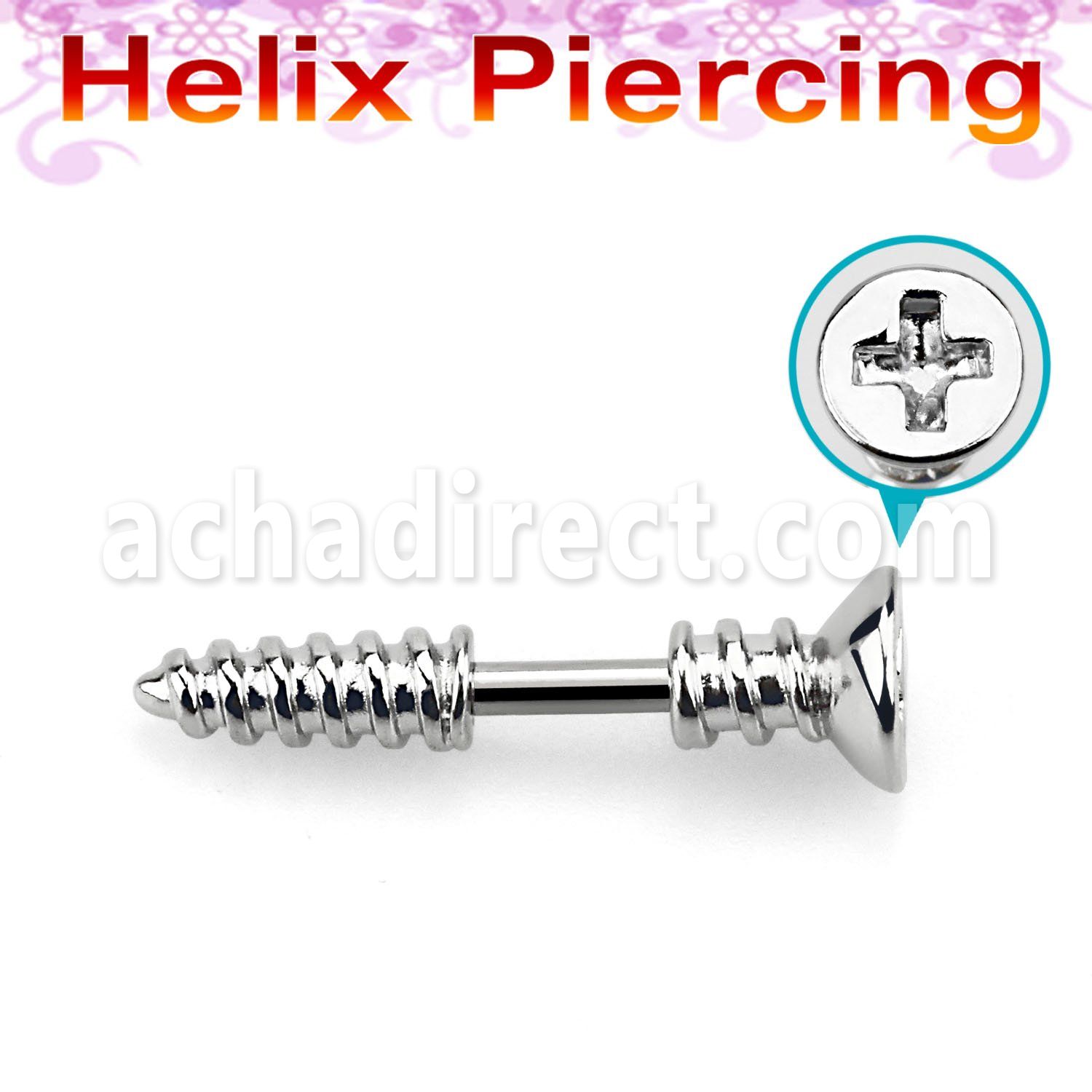 bber49b 316l steel helix barbell 16g w cross screw top tip