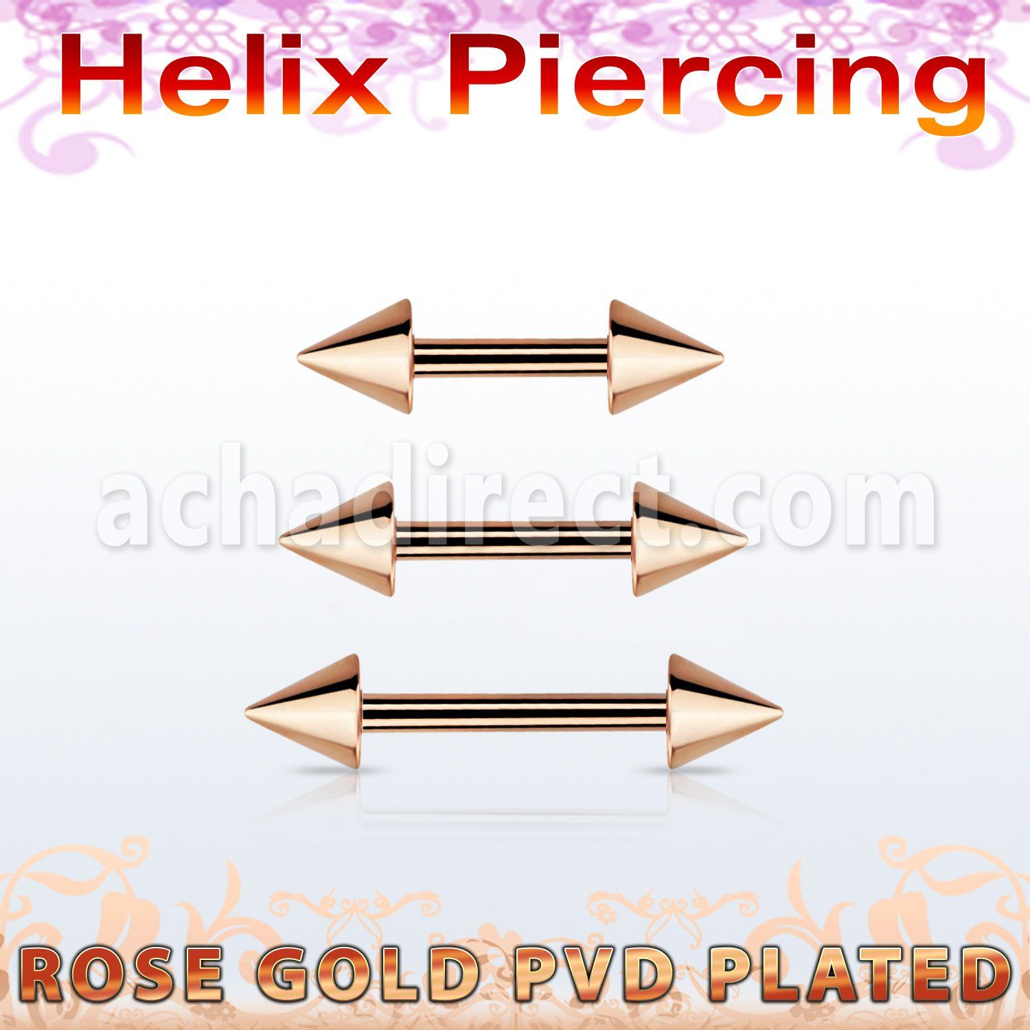 bbertt59 rose gold steel eyebrow or helix barbell w 2 5mm cones