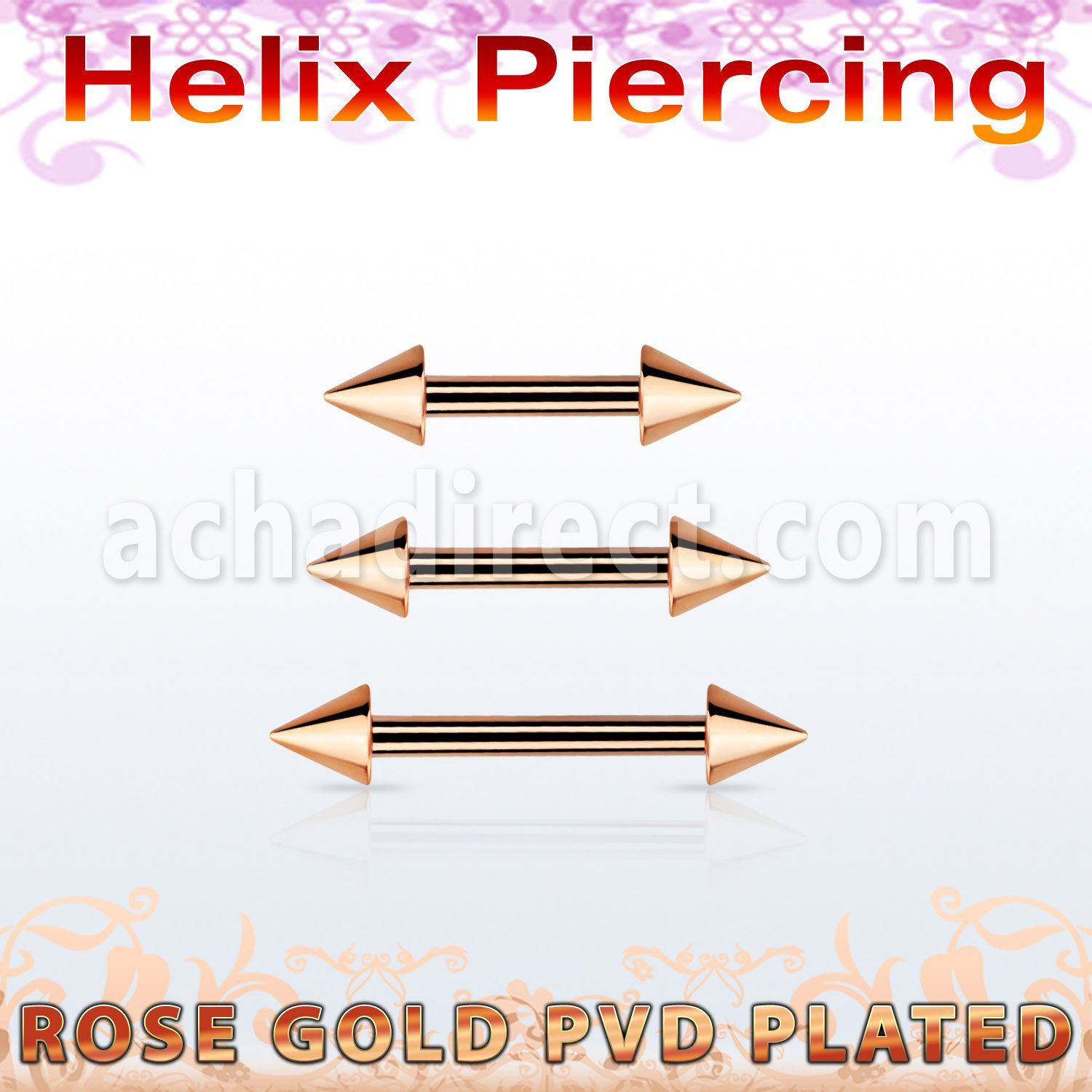 bbettcn rose gold steel eyebrow or helix barbell w 2 3mm cones