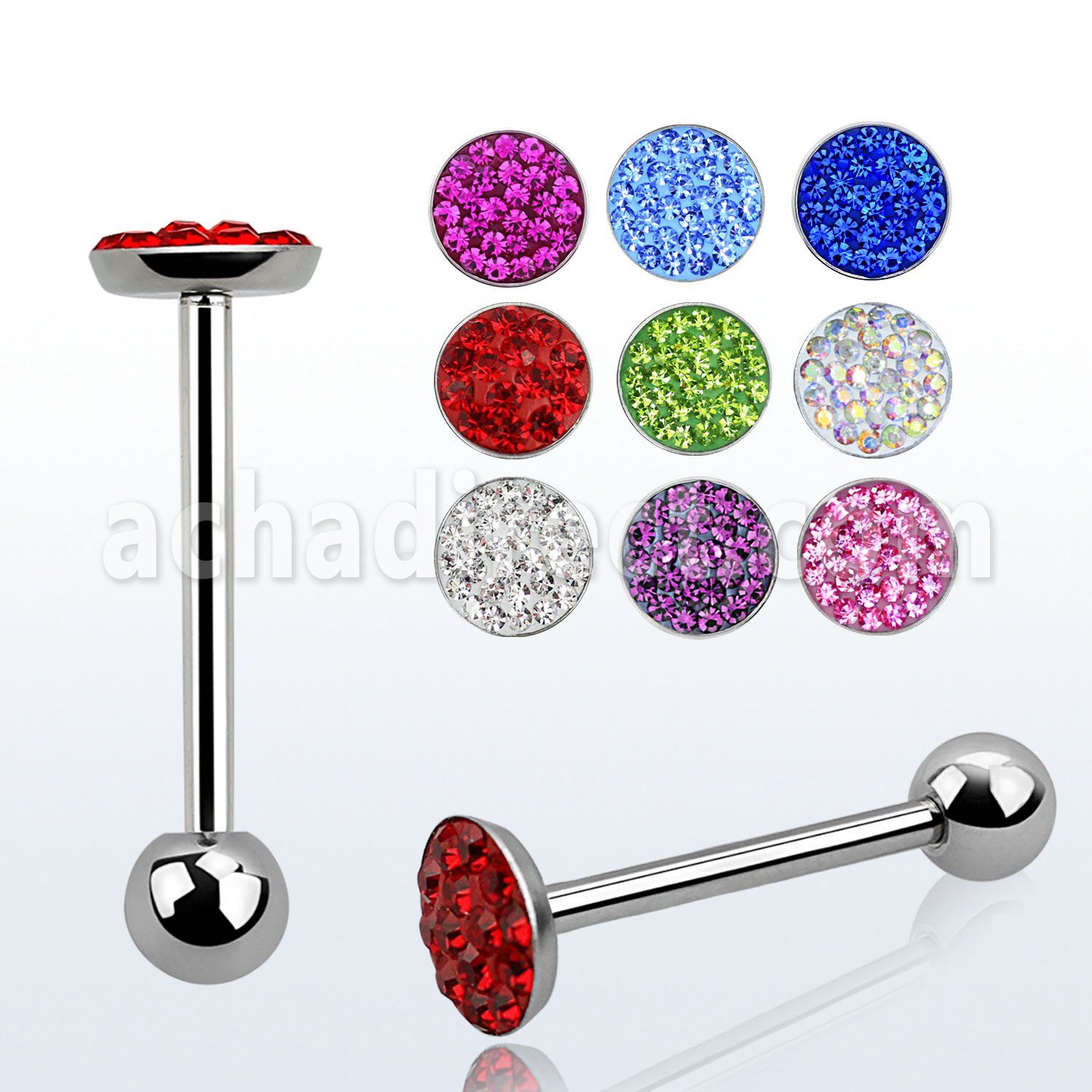 bbfcs1 316l steel tongue barbell with 7mm top w ferido crystals