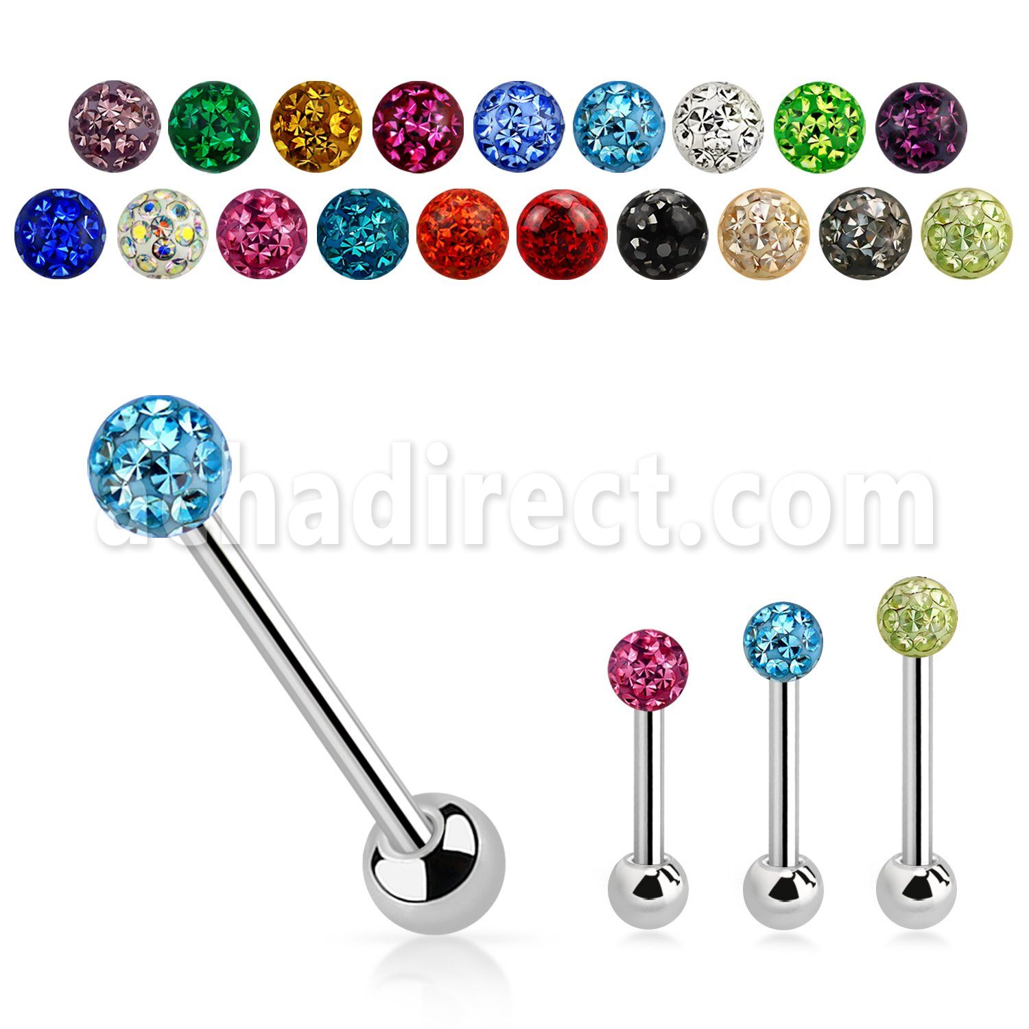 bbfr6 316l steel tongue barbell with 6mm ferido multi crystal