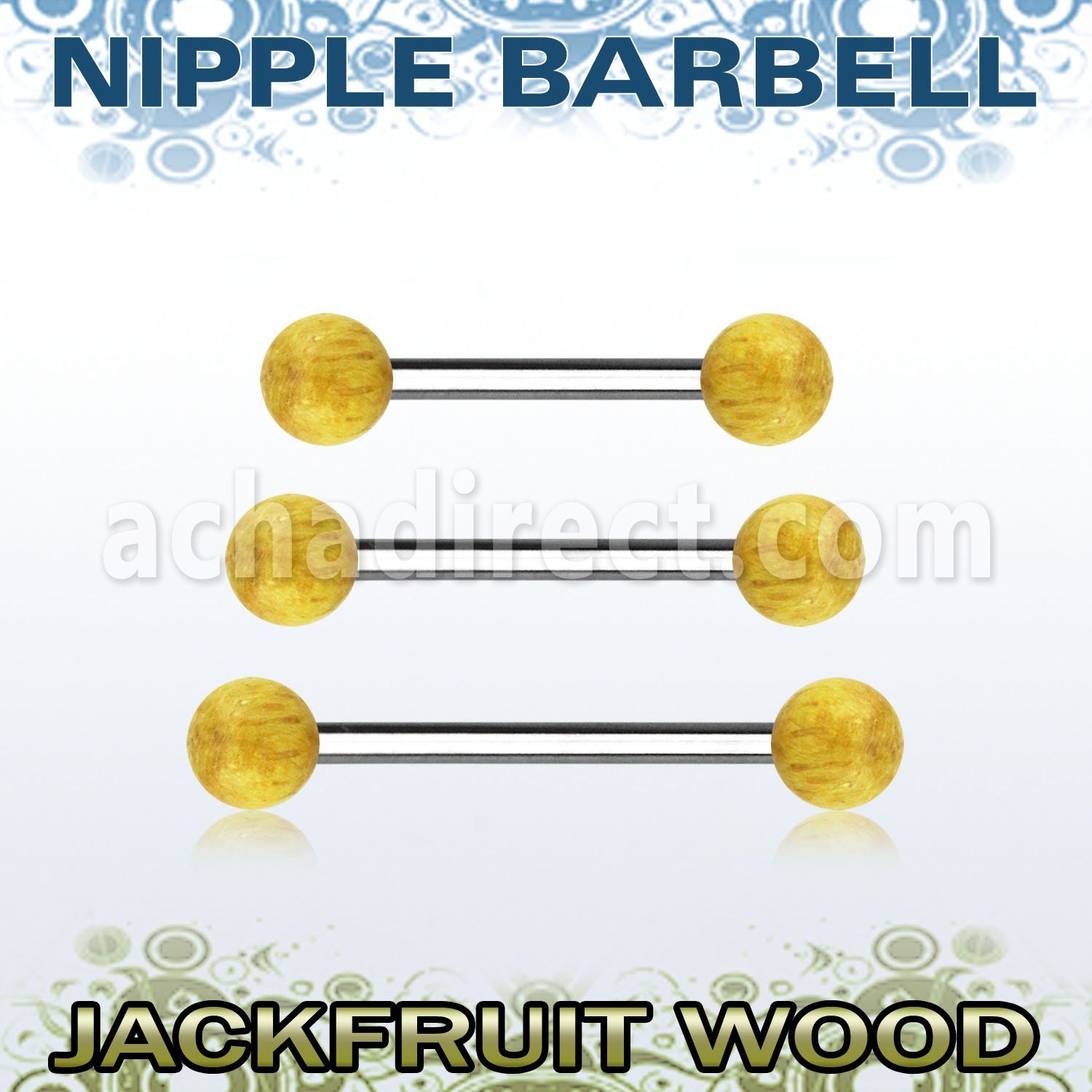 bbnpjf5 organic nipple barbell w two 5mm jack fruit wood balls