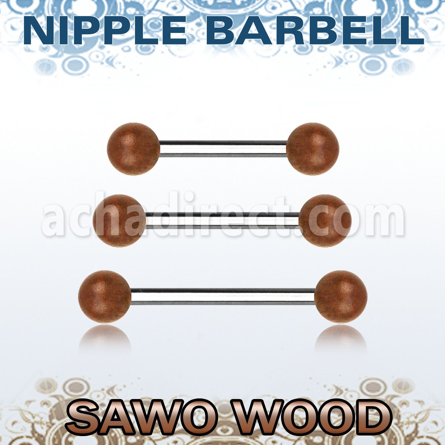 bbnpsw5 organic nipple barbell w two 5mm sawo wood balls