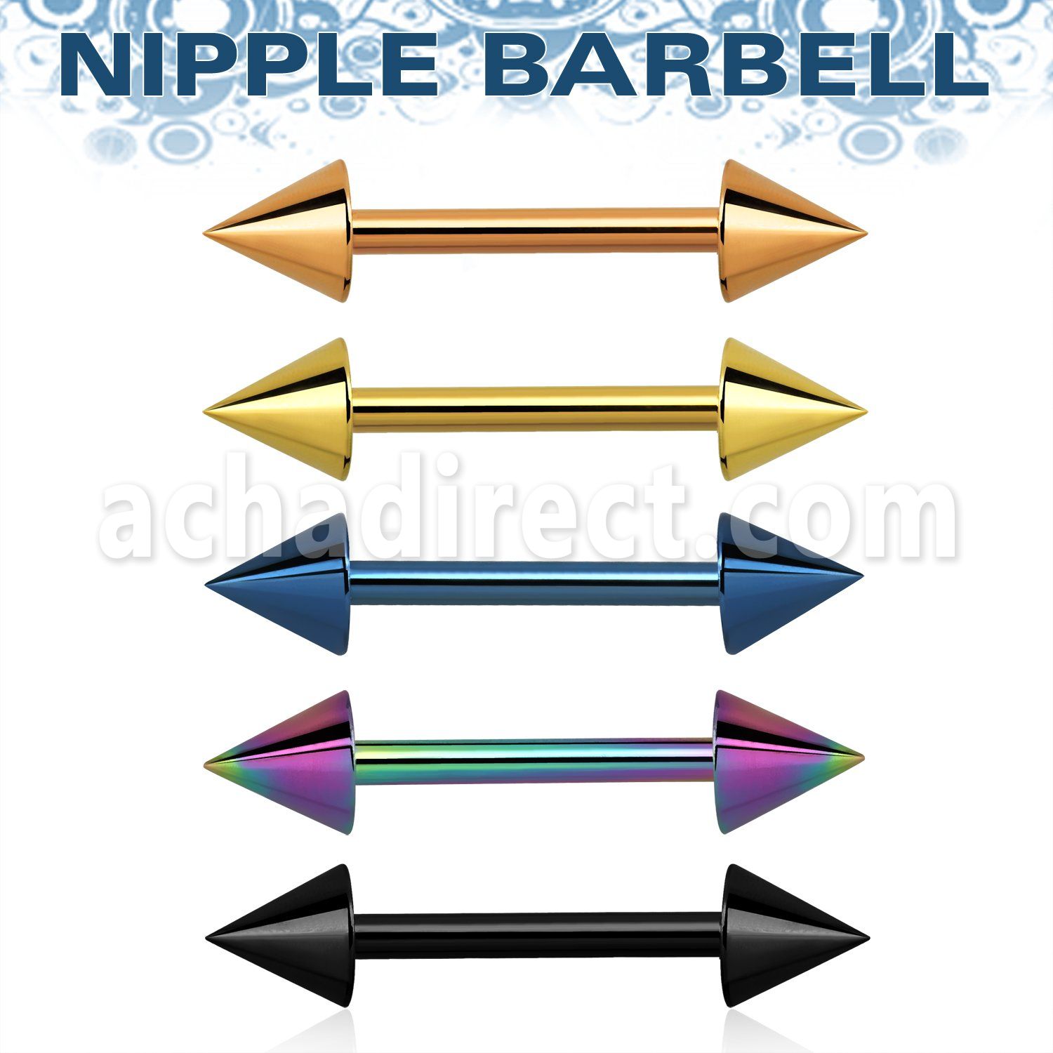 bbnptcn anodized 316l steel nipple barbell w two 4mm cones