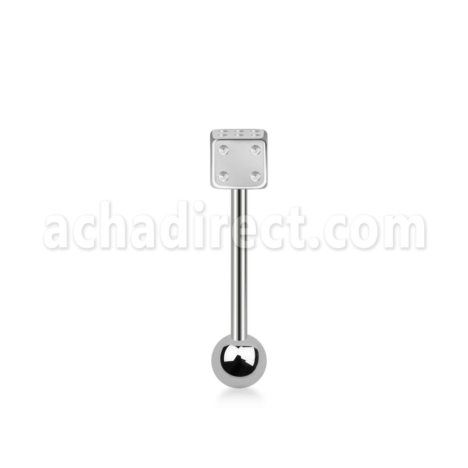 bbsdi 316l steel tongue barbell with 5mm dice top steel ball