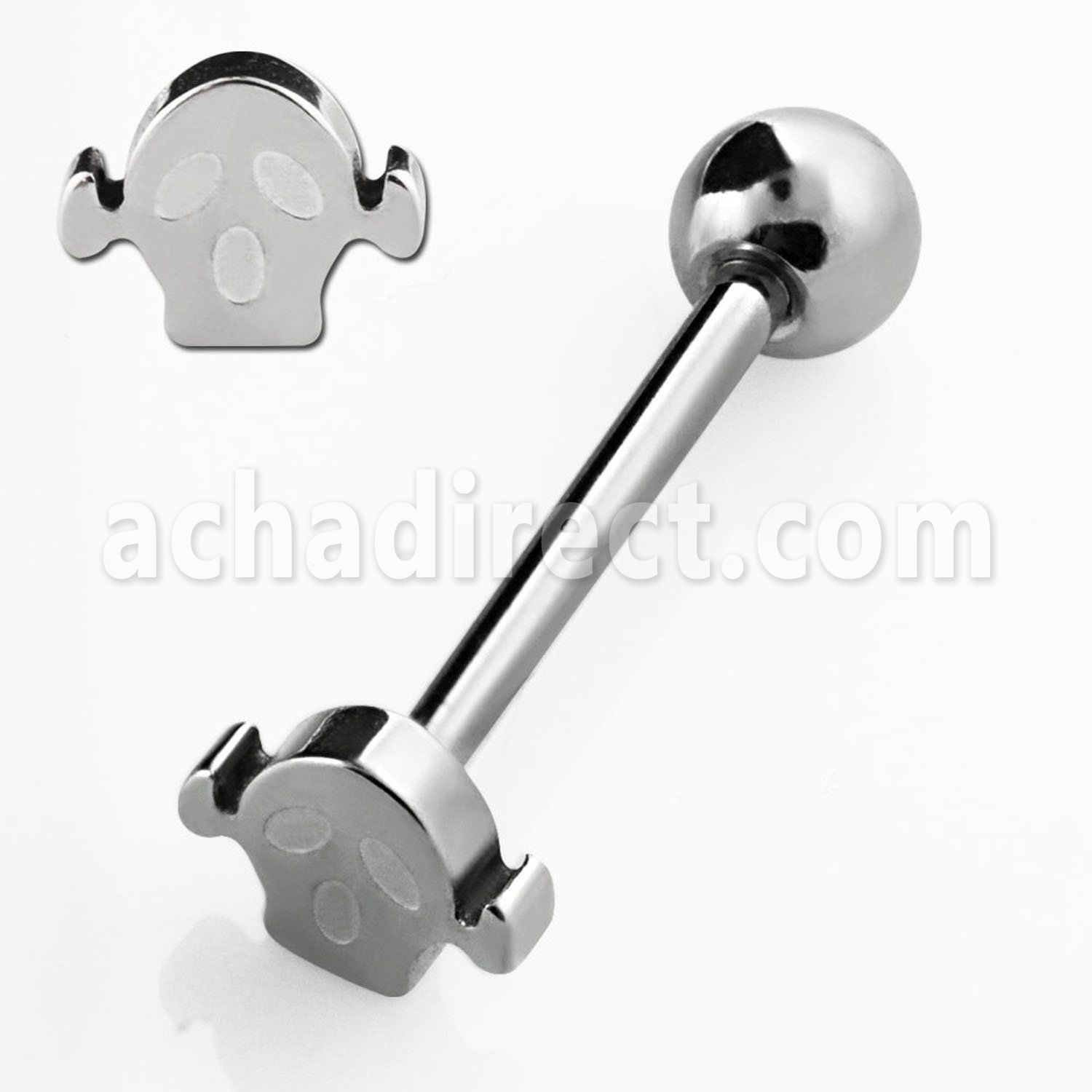bbsks 316l steel tongue barbell w small skull lower ball
