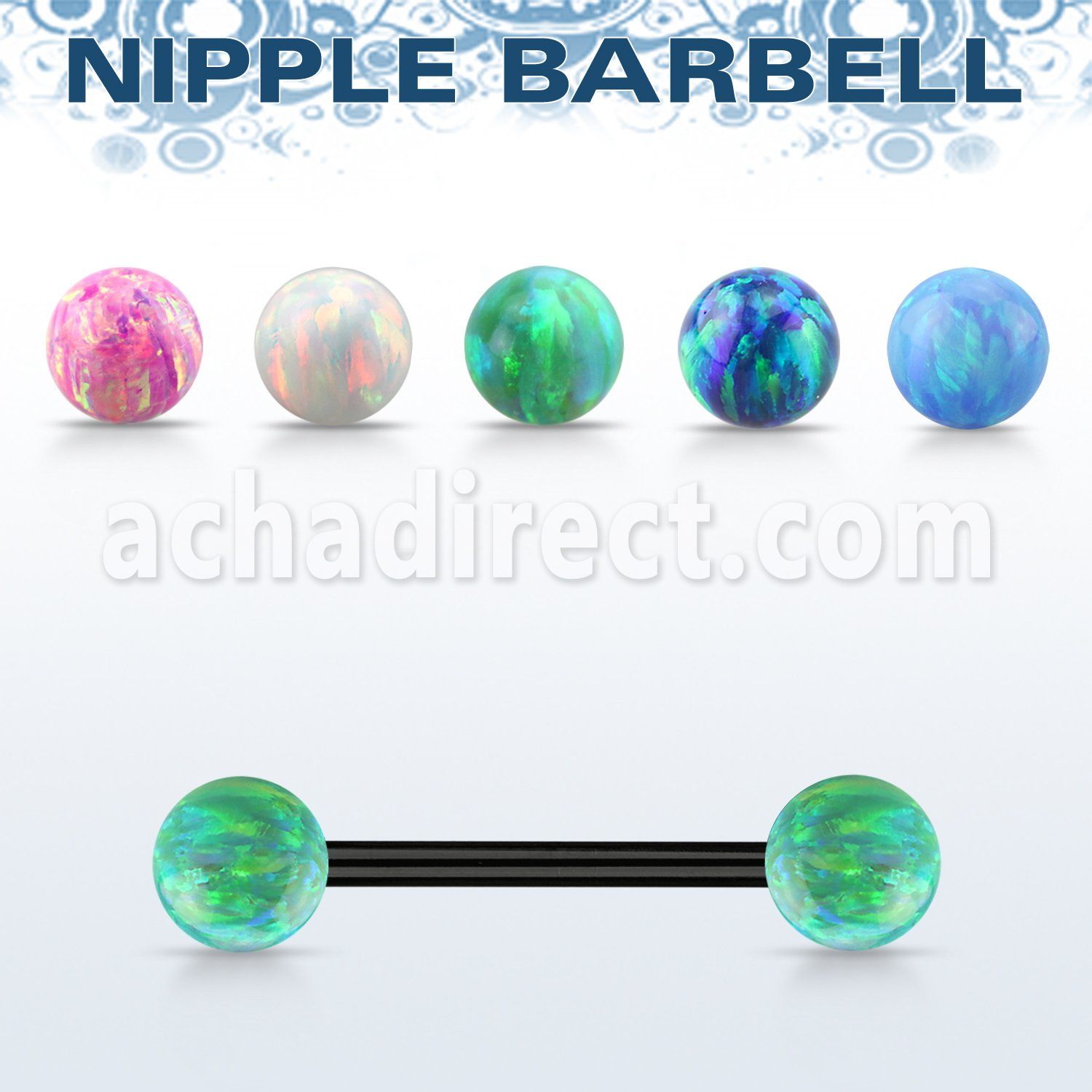 bbt2om anodized steel nipple barbell w 5mm synthetic opal balls