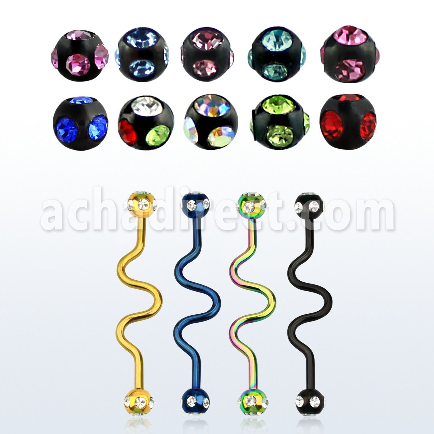 bbtcj anodized 316l steel industrial zigzag barbell jewel ball