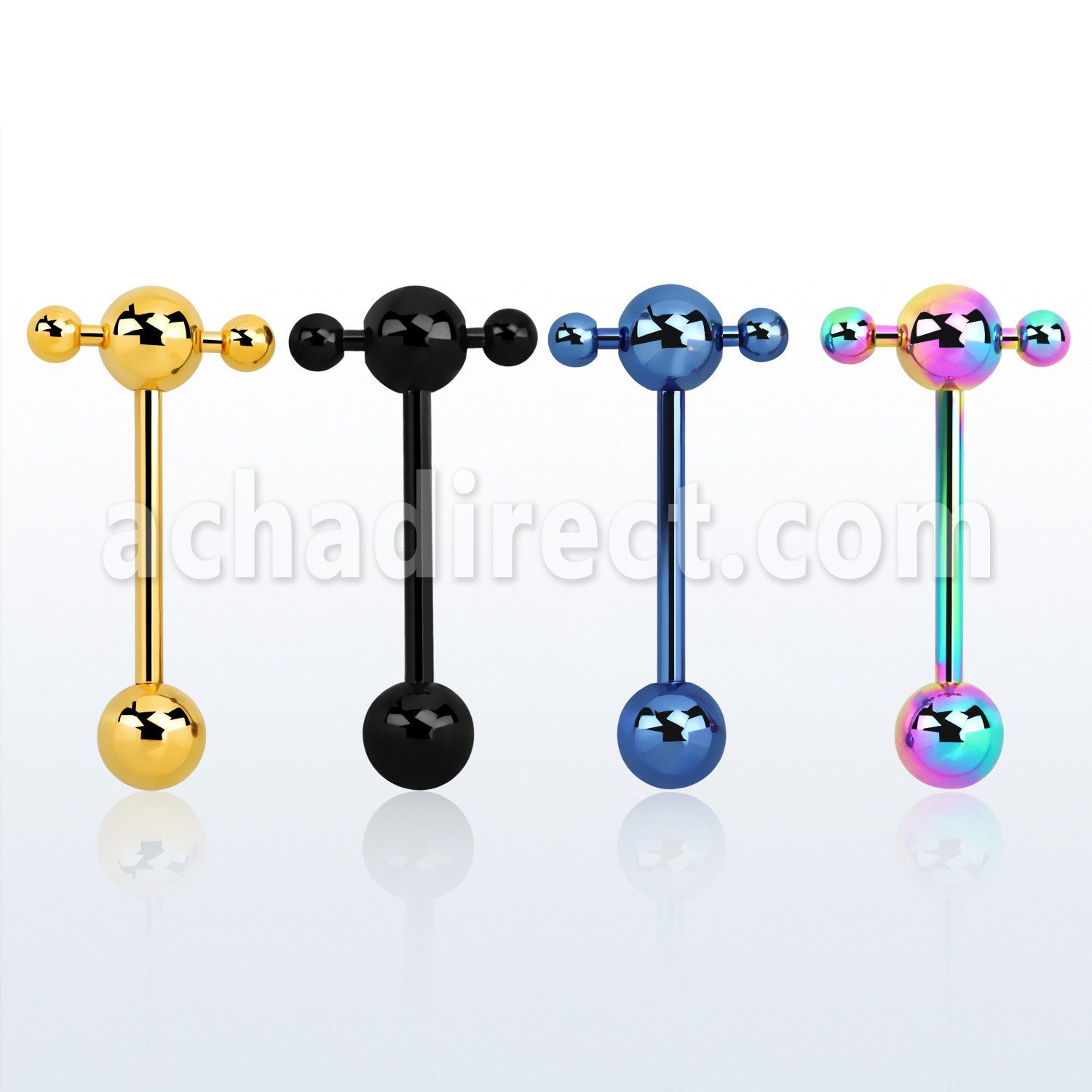 bbtspn anodized 316l steel tongue barbell w spinner bar w balls