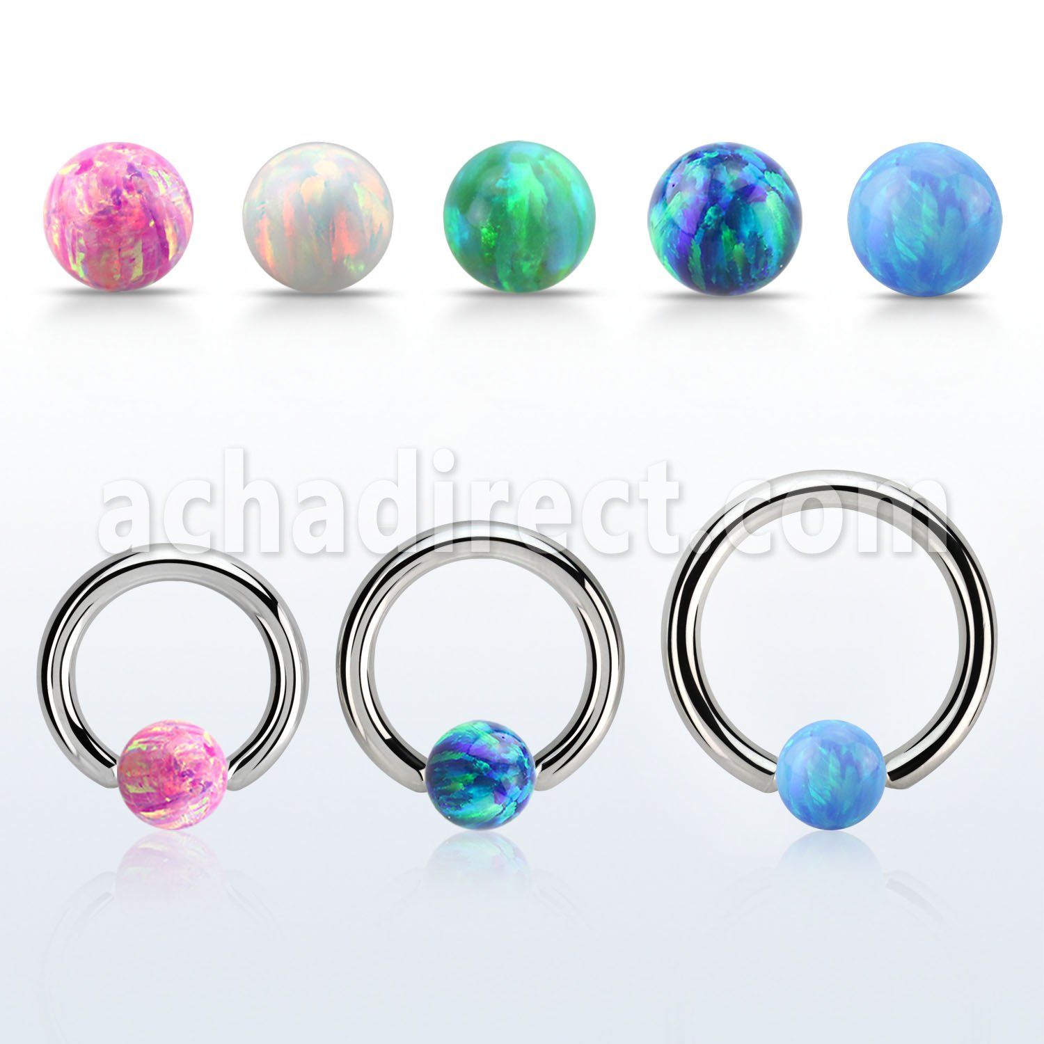 bcr10o5 316l steel ball closure ring 10g 5mm synthetic opal ball