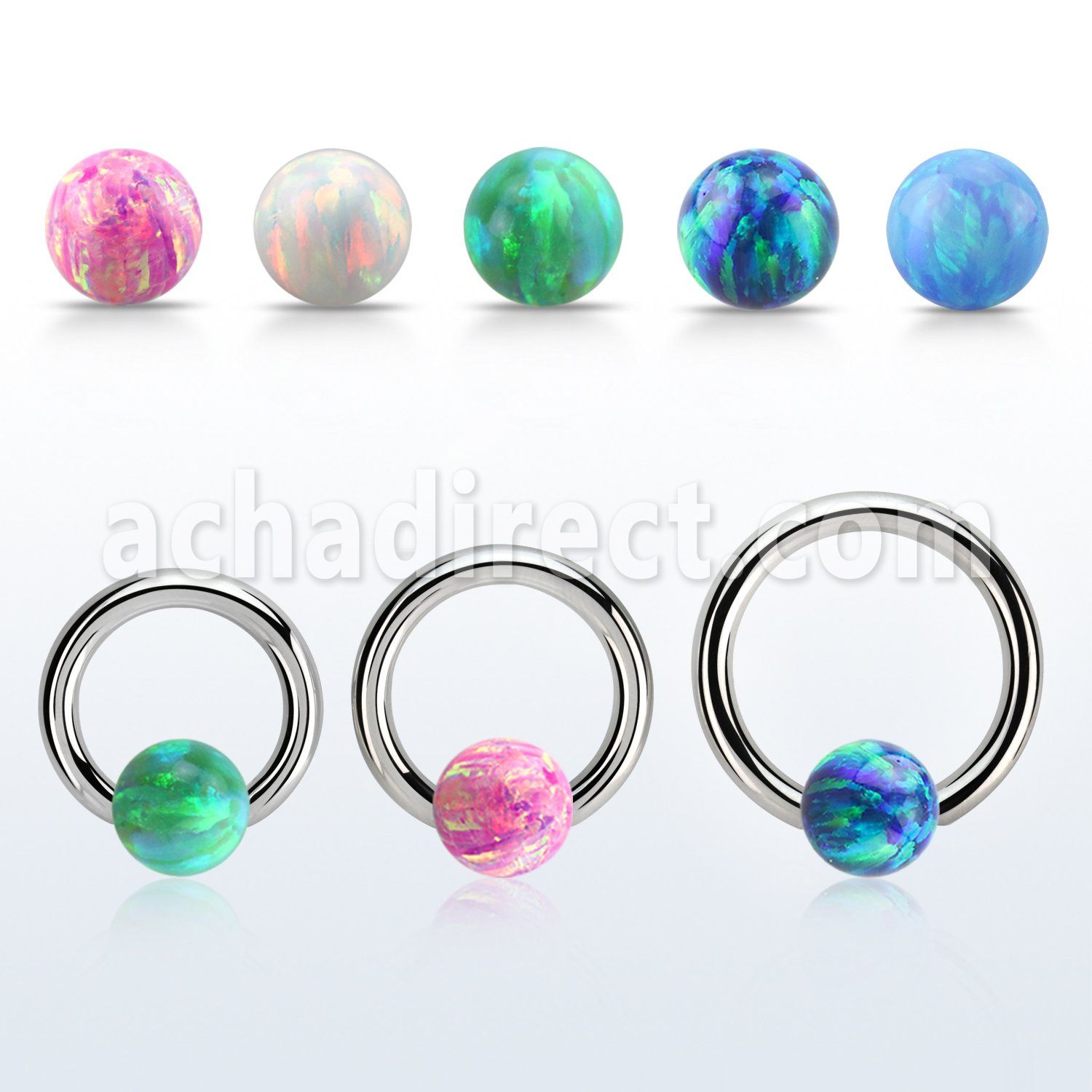 bcr10o6 316l steel ball closure ring 10g 6mm synthetic opal ball