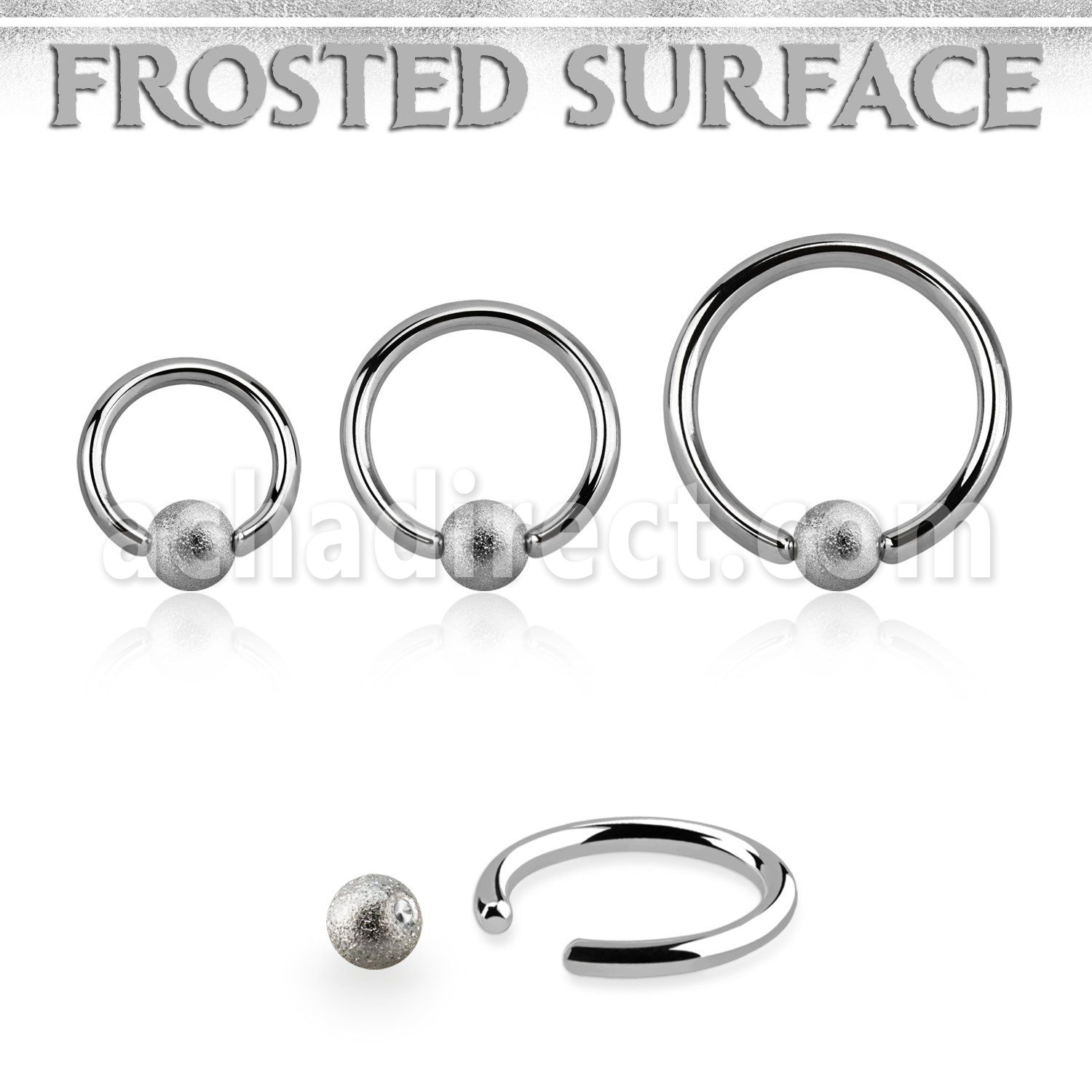bcr12f5 steel ball closure ring, 12g w a 5mm frosted steel ball