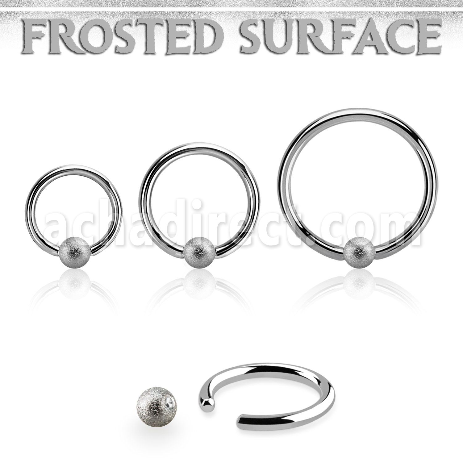 bcr14f4 steel ball closure ring, 14g w 4mm frosted ball